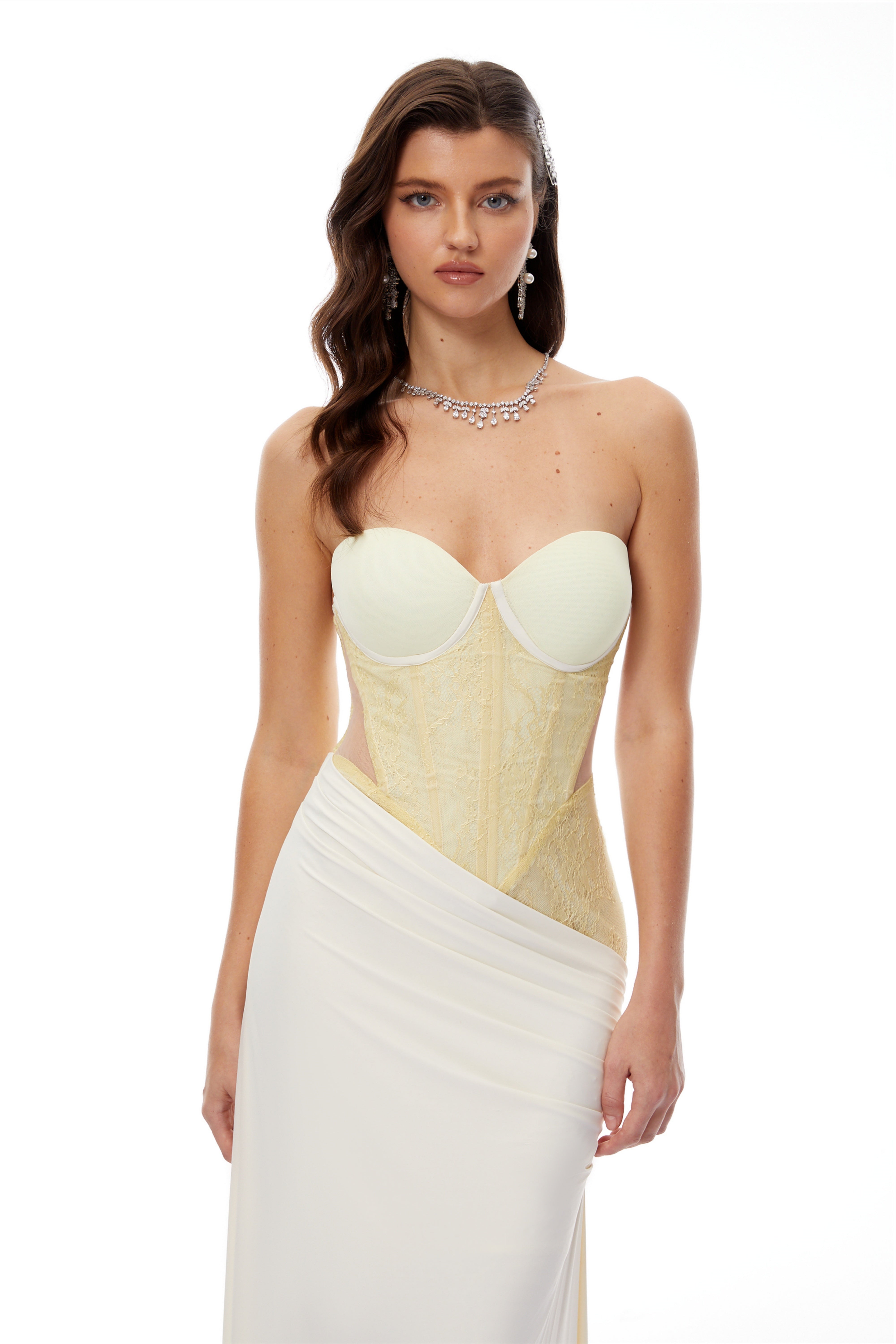 Beata Yellow Lace Corset Bodice Maxi Dress (Final Sale)