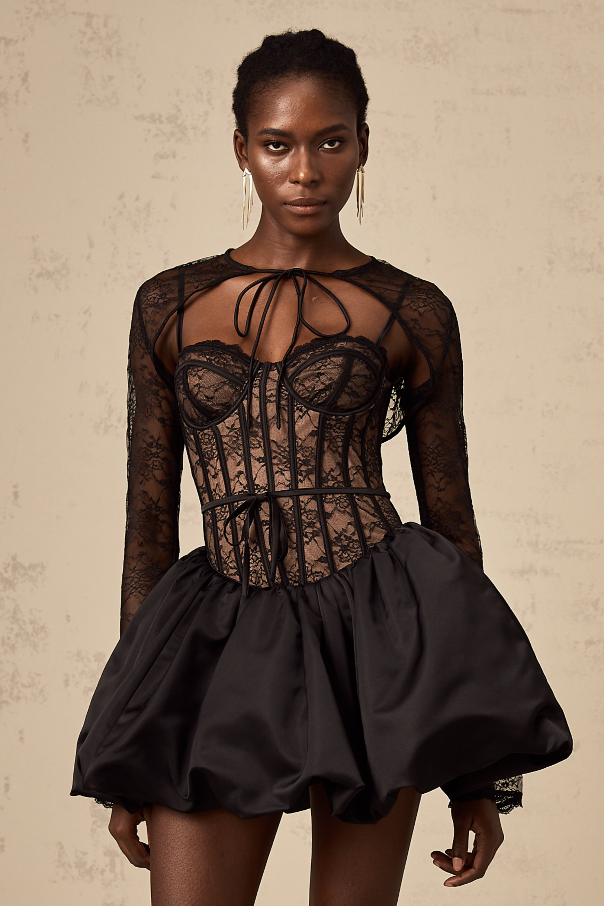 Louise black floral-lace vest & dress matching set (US Only)
