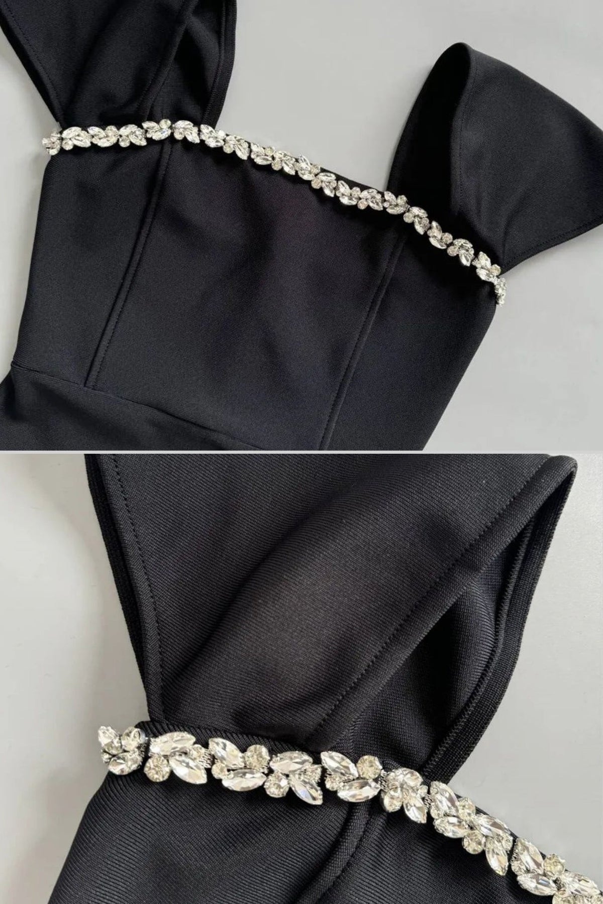Off-Shoulder Fitted Gown With Crystal Embellishments – Black