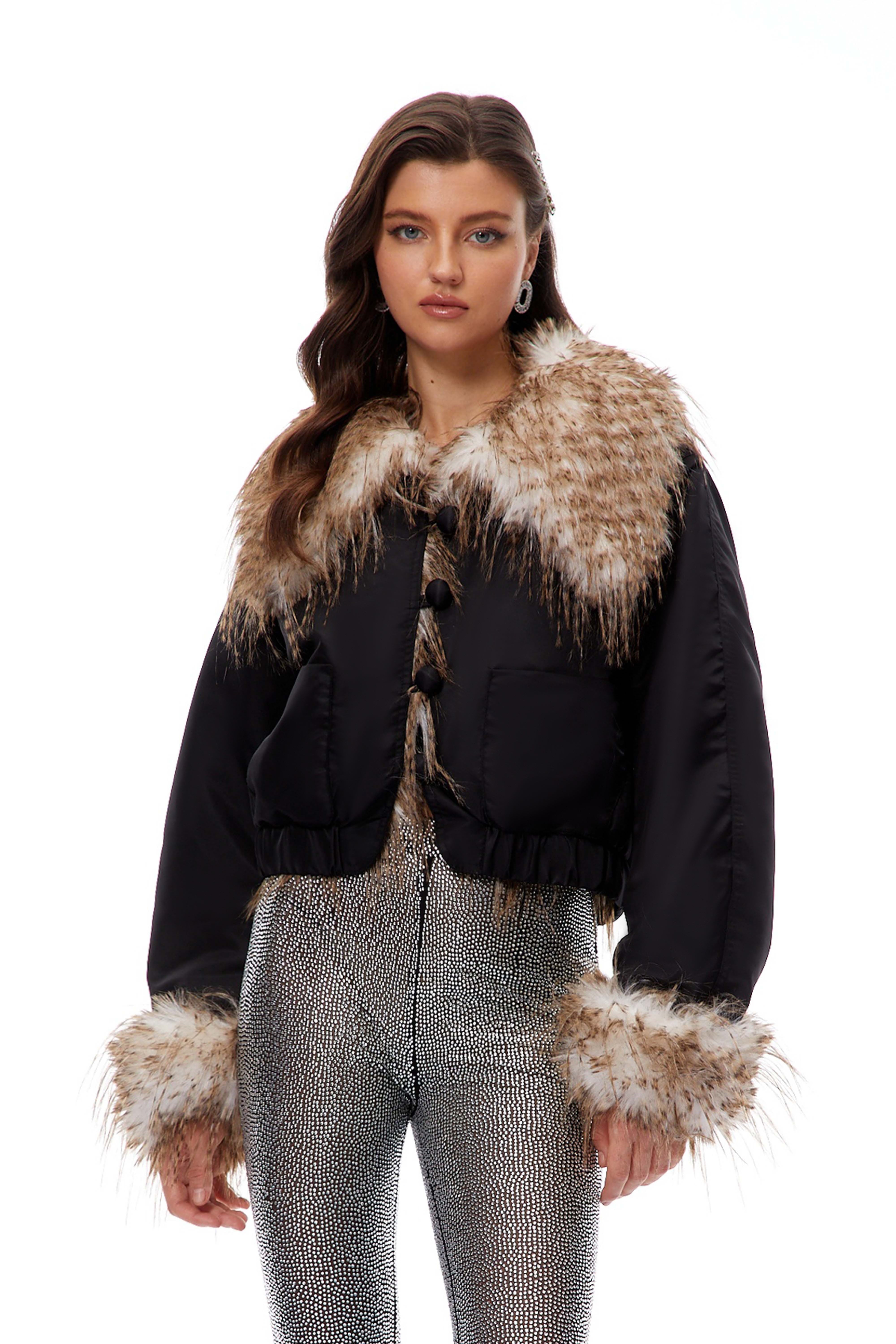 Vincenza Black Ombré Fur Panel Padded Jacket (Final Sale)