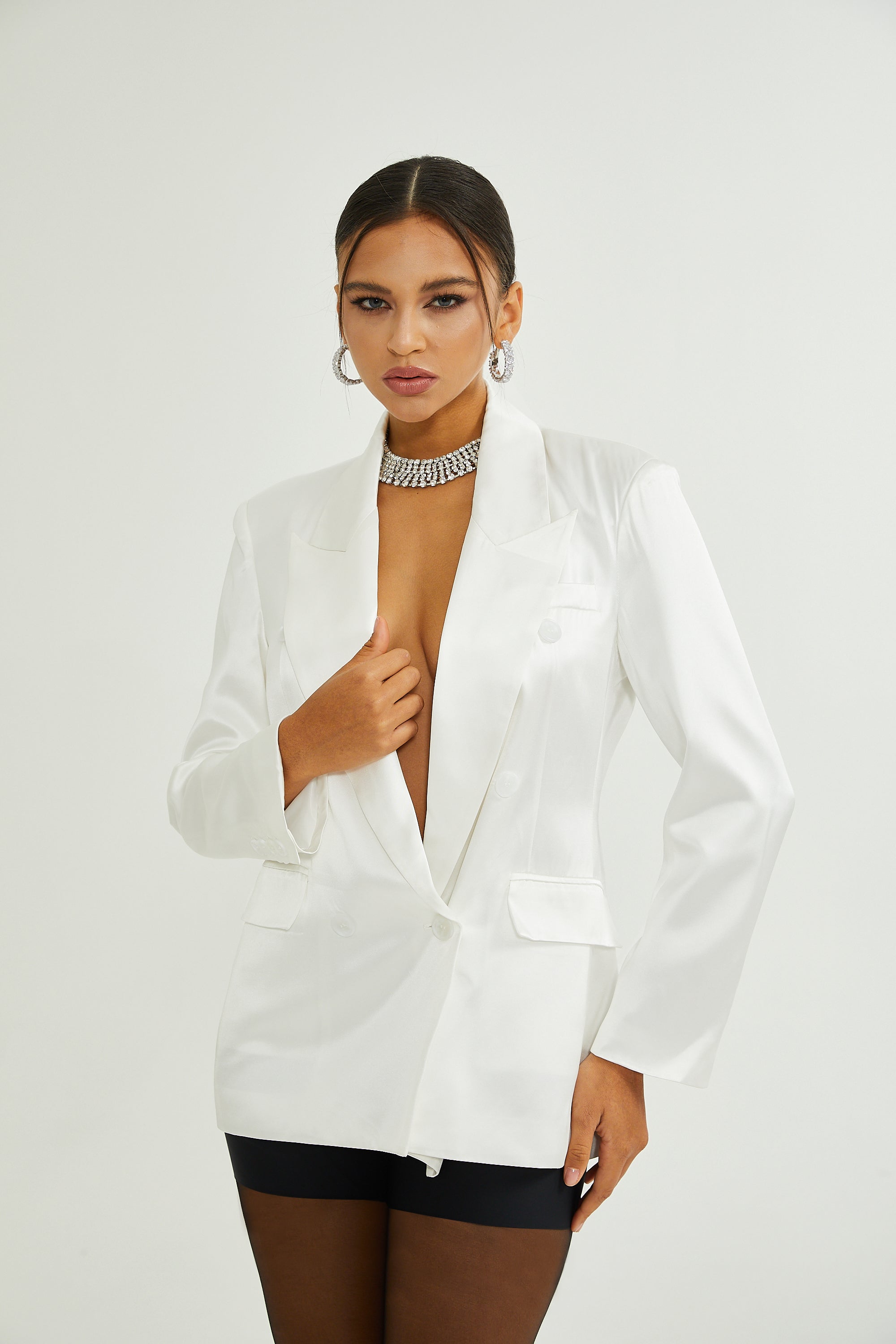 Sylvie white double-breasted blazer - White