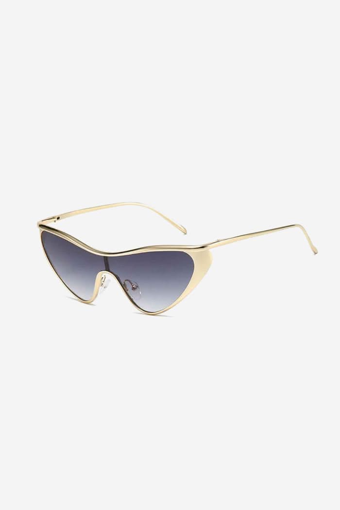 Futuristic Cat-Eye Shield Sunglasses with Gold Frame – Black