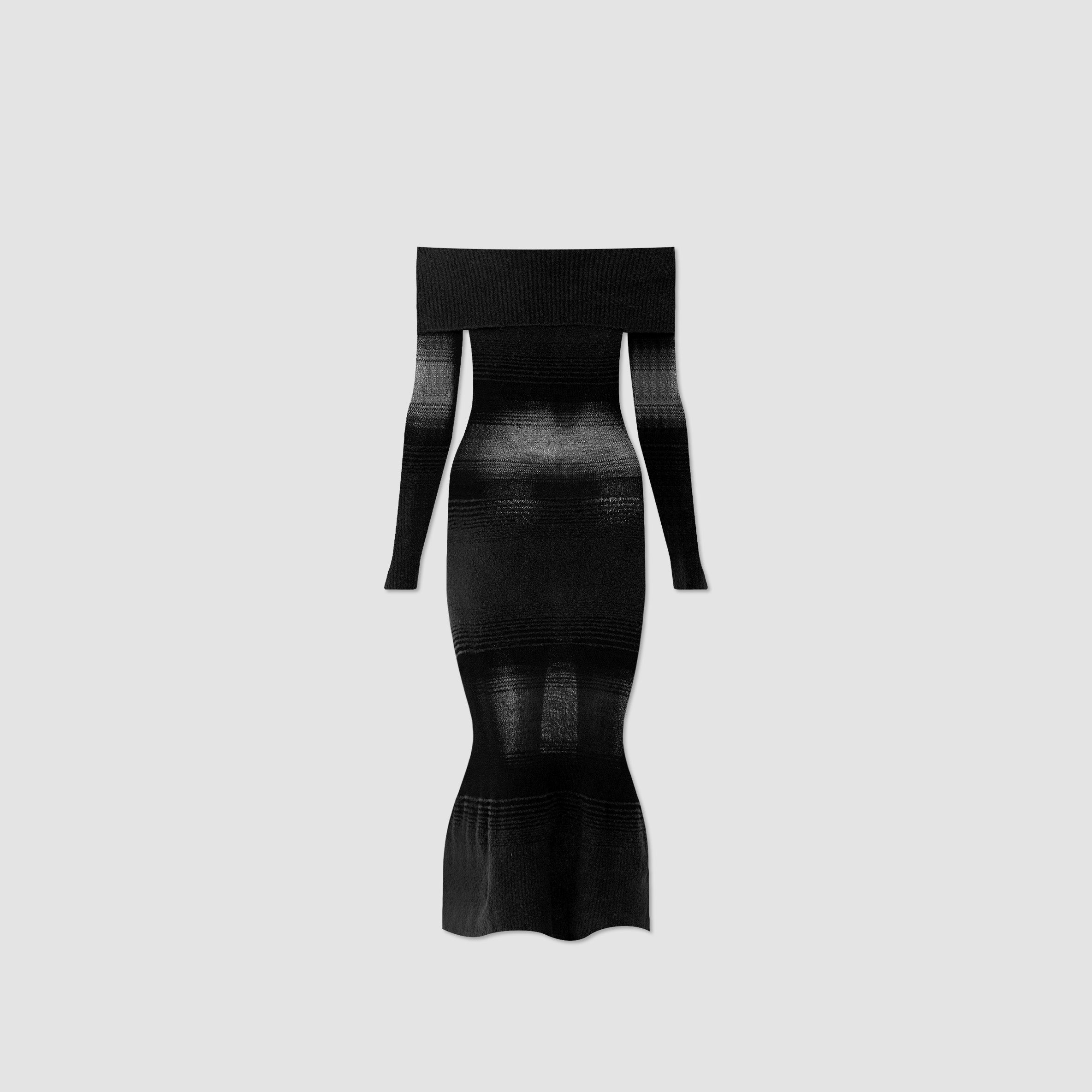 GALATEA OFF-SHOULDER MESH MIDI/MAXI DRESS – JET BLACK