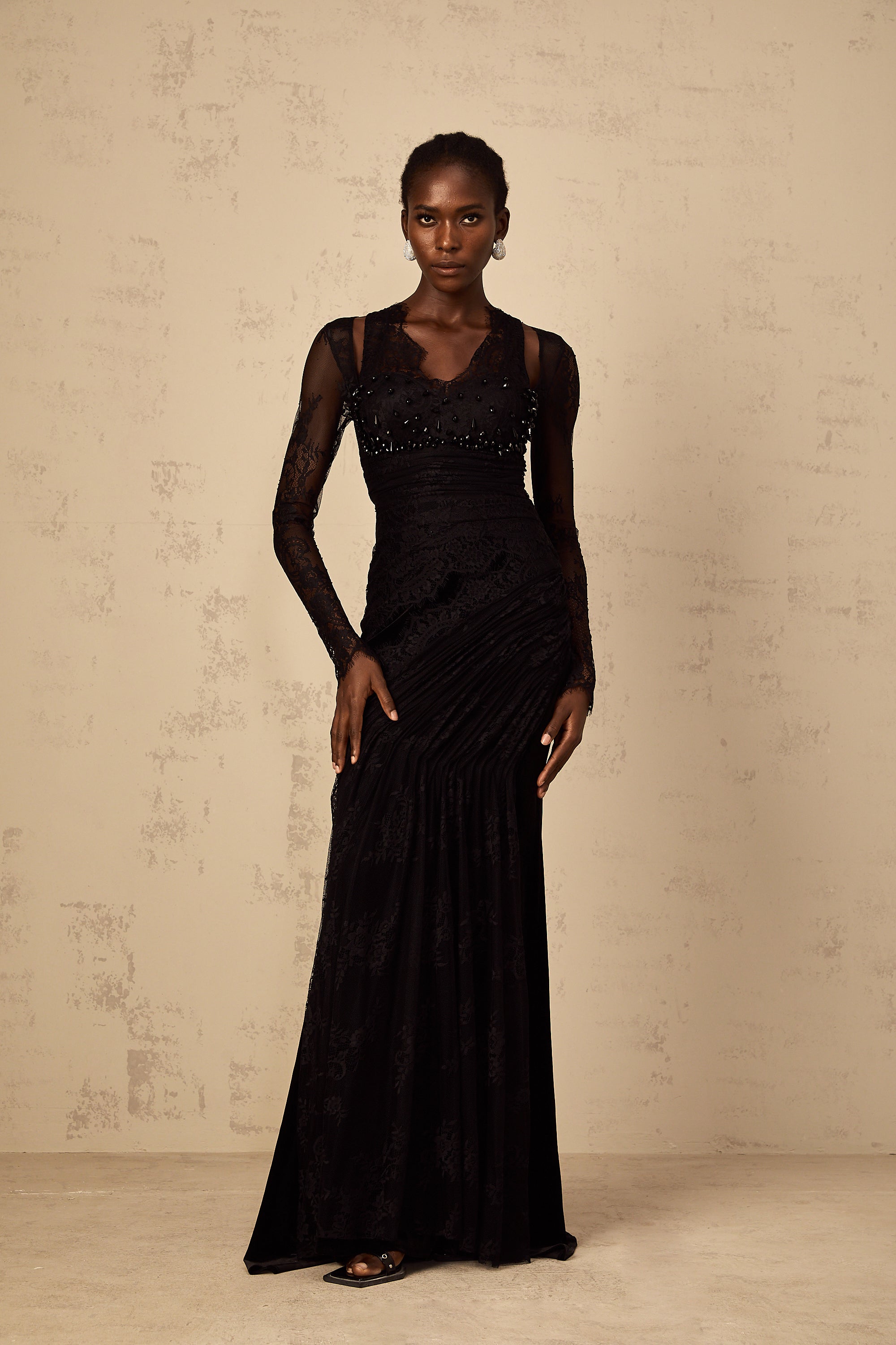 Ursula black floral-lace mermaid maxi dress
