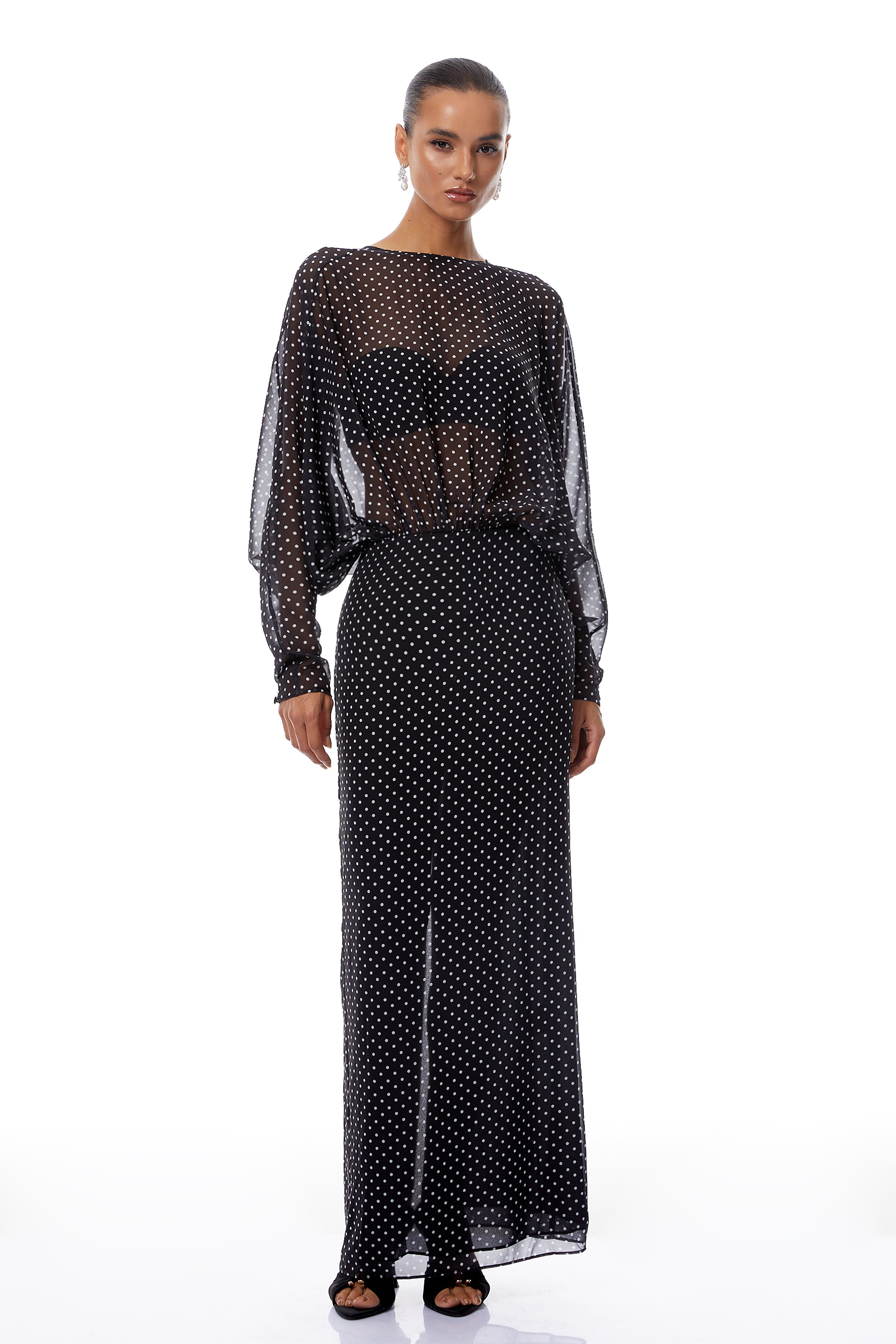 Emilia Black Polka Dot Chiffon Maxi Dress (Final Sale-US Only)