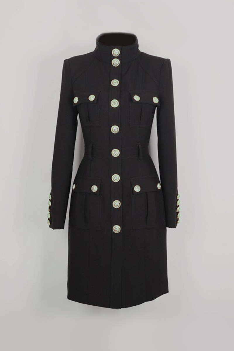 black midi dress gold buttons CHANTAL Classy Button Midi Dress