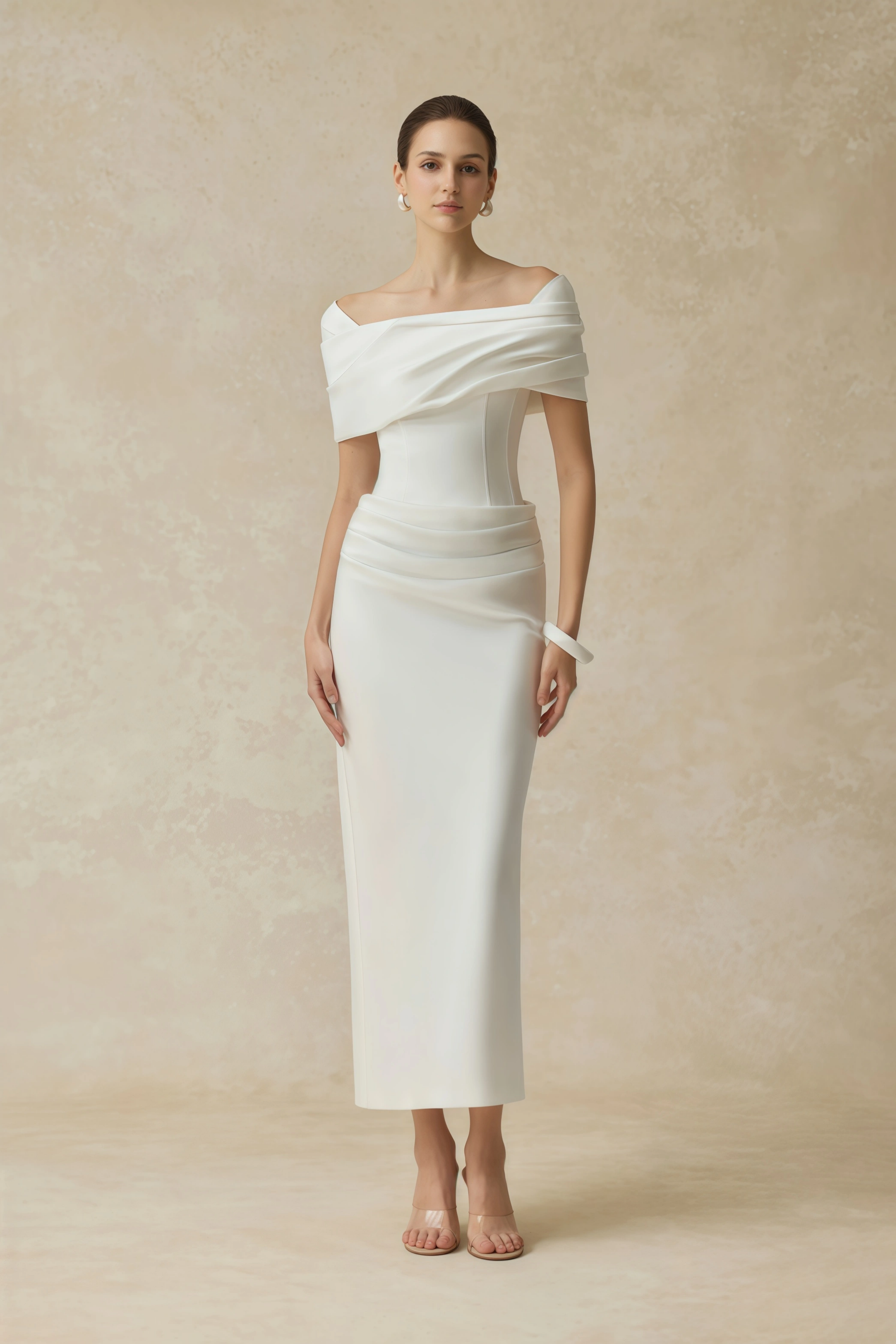Solara White Draped Midi Dress