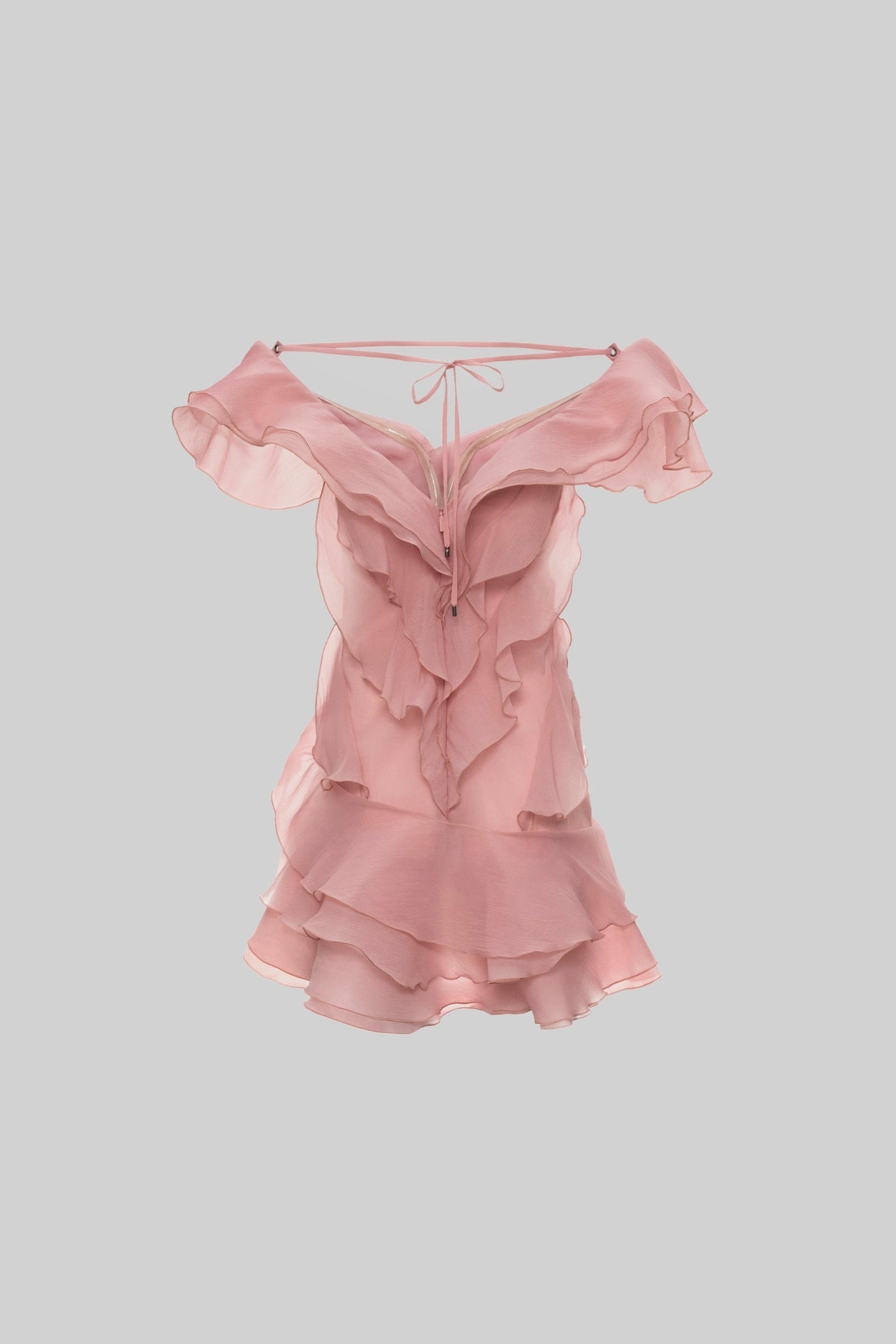 Layered Sheer Mini Dress With Ruffled Design - Pink