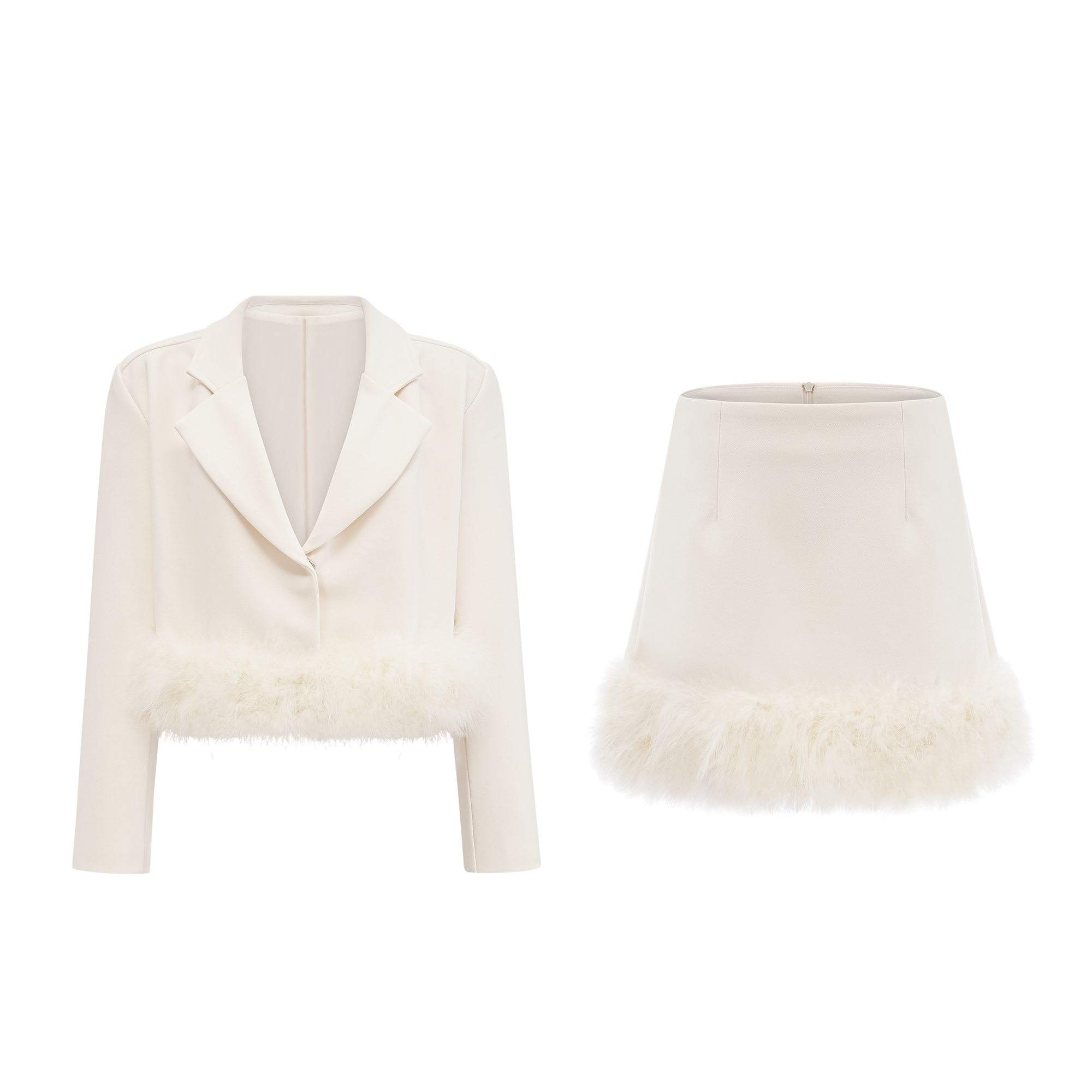 Valérie feather-hem blazer & skirt matching set (US Only)