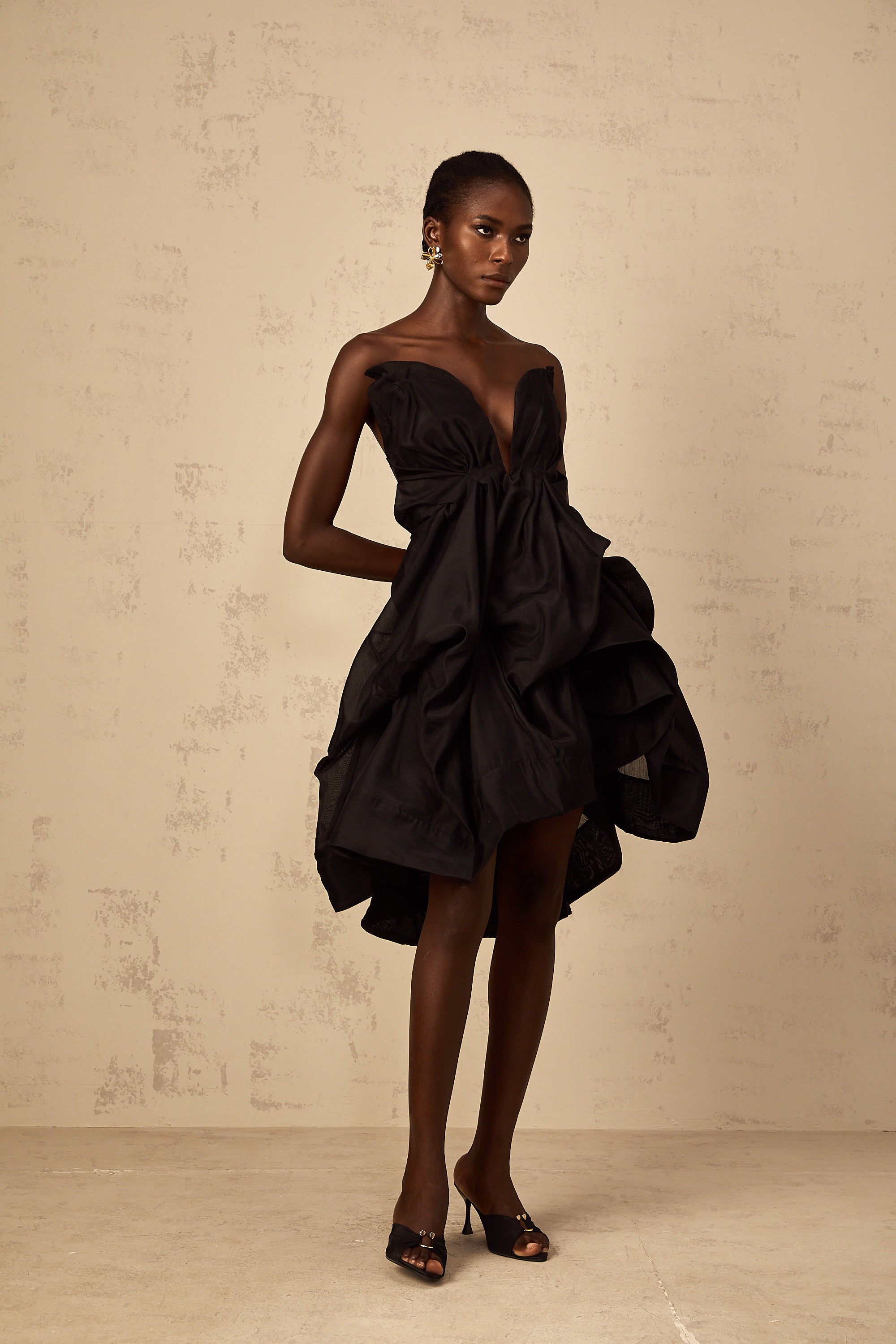 Elida Asymmetrical Pleated Cocktail Mini Dress