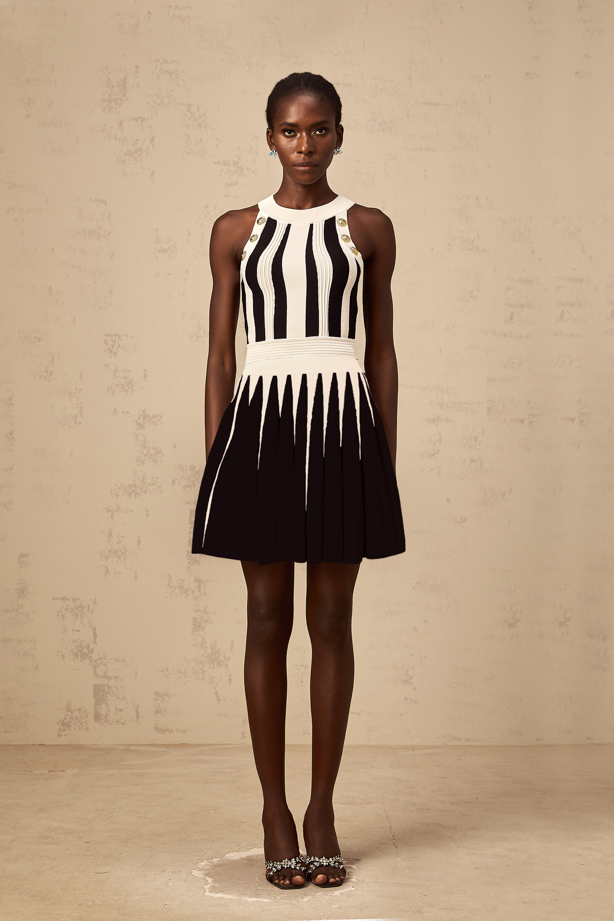 Iseult contrast-color striped knit top & skirt matching set