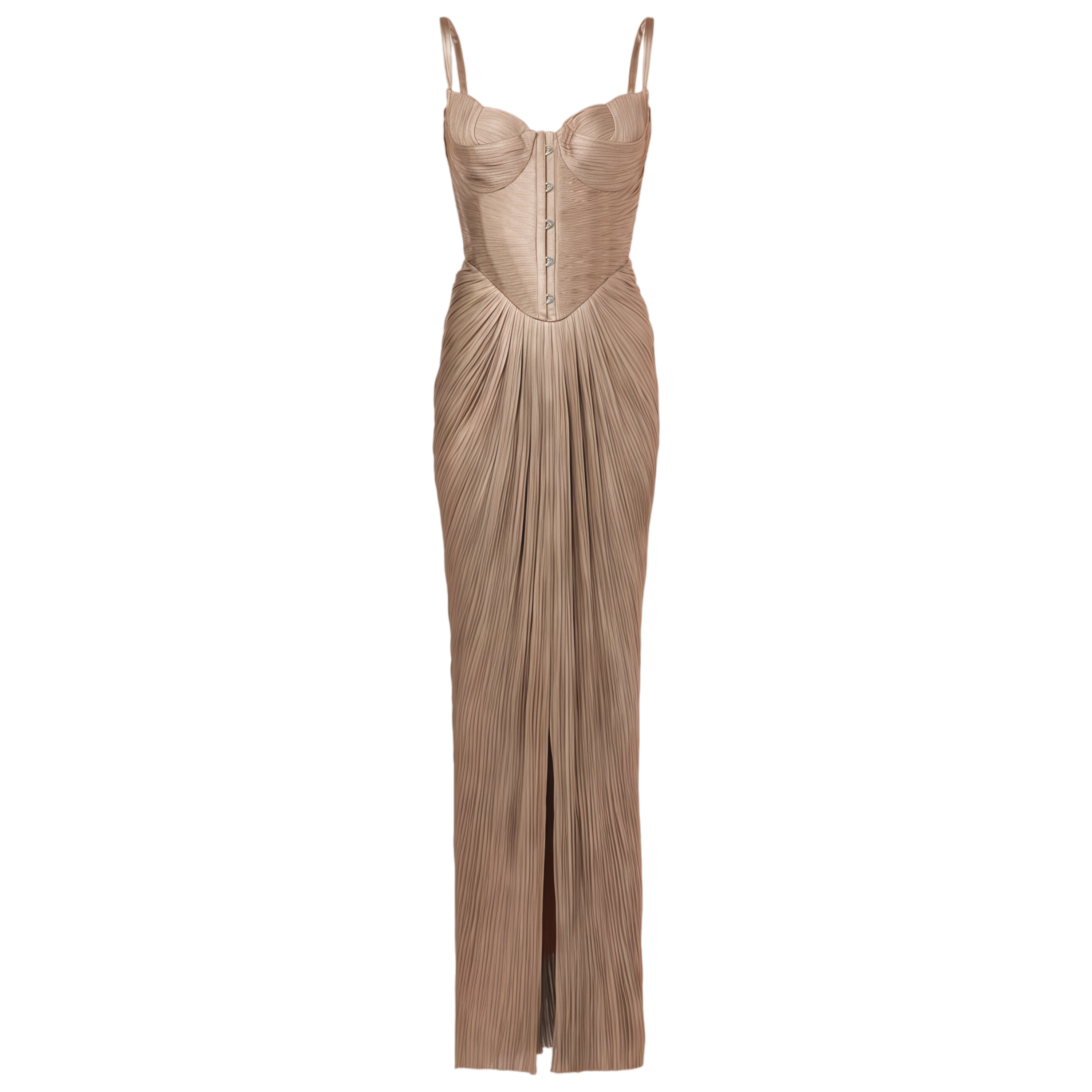 Nicoletta Gold Glossy Pleated Corset Maxi Dress (Final Sale-US Only)