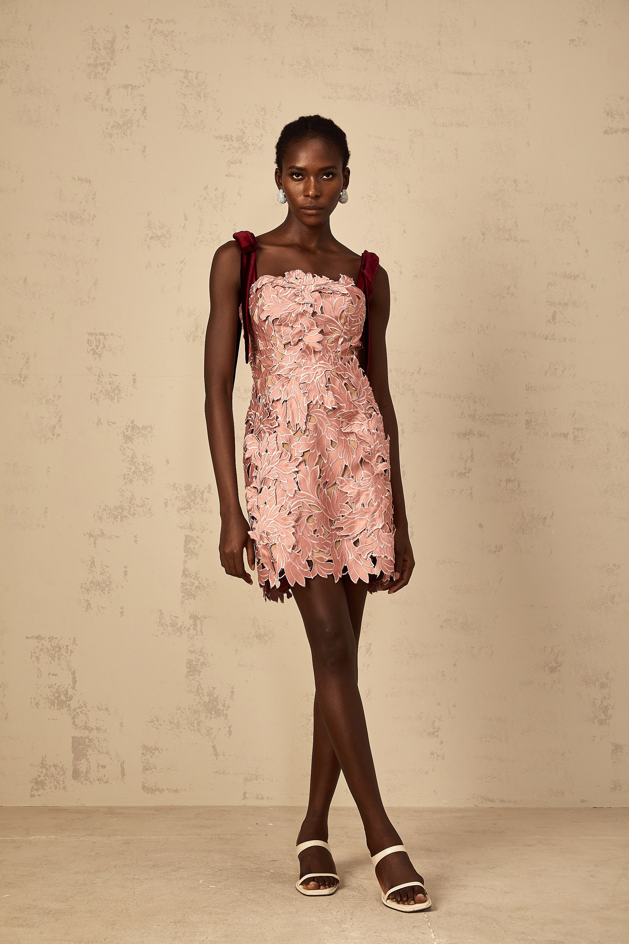 Tatiana pink floral-embroidered mini dress
