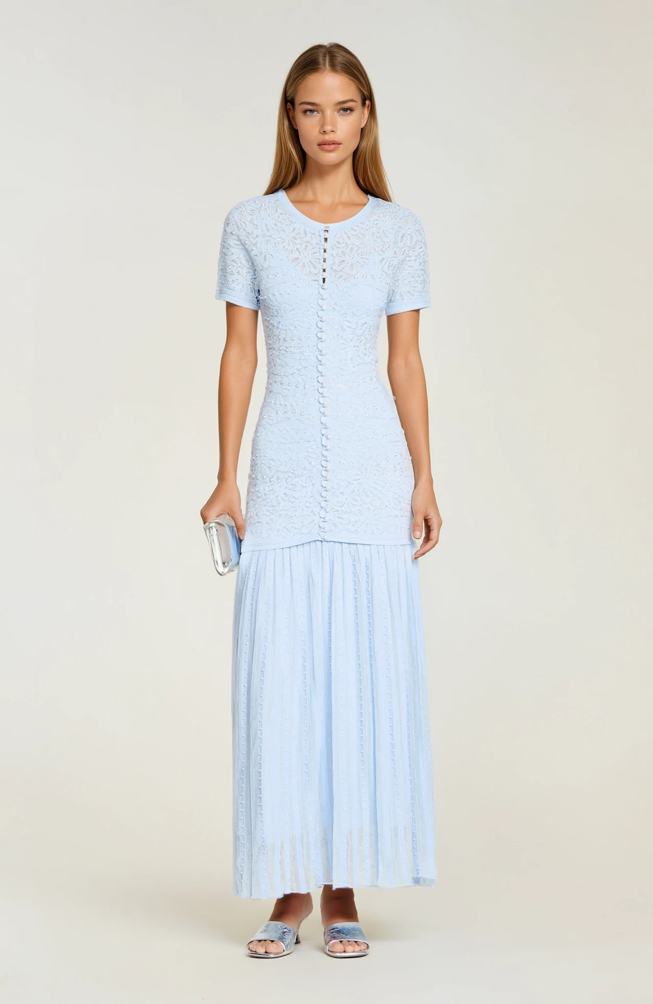 Sandro Levana beaded knit maxi dress
- Light Blue