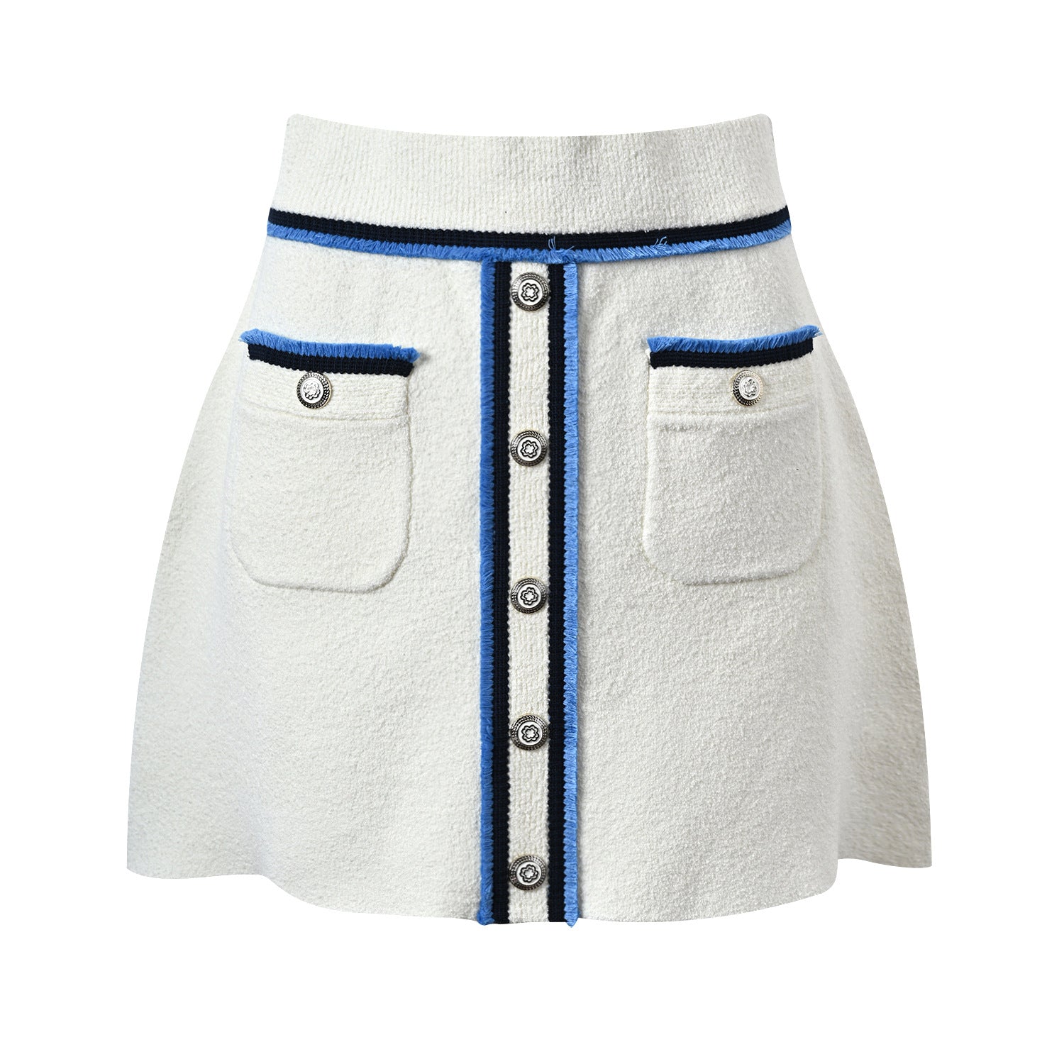 Sandro Contrast Trim Textured Knit Top and Skirt Set - White