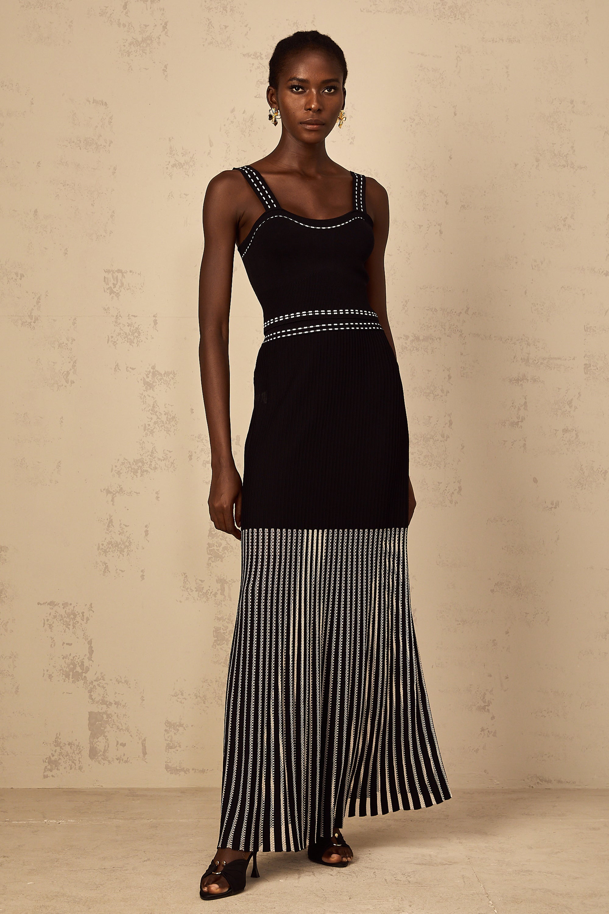 Léontine Contrast Color Ribbed Knit Matching Set