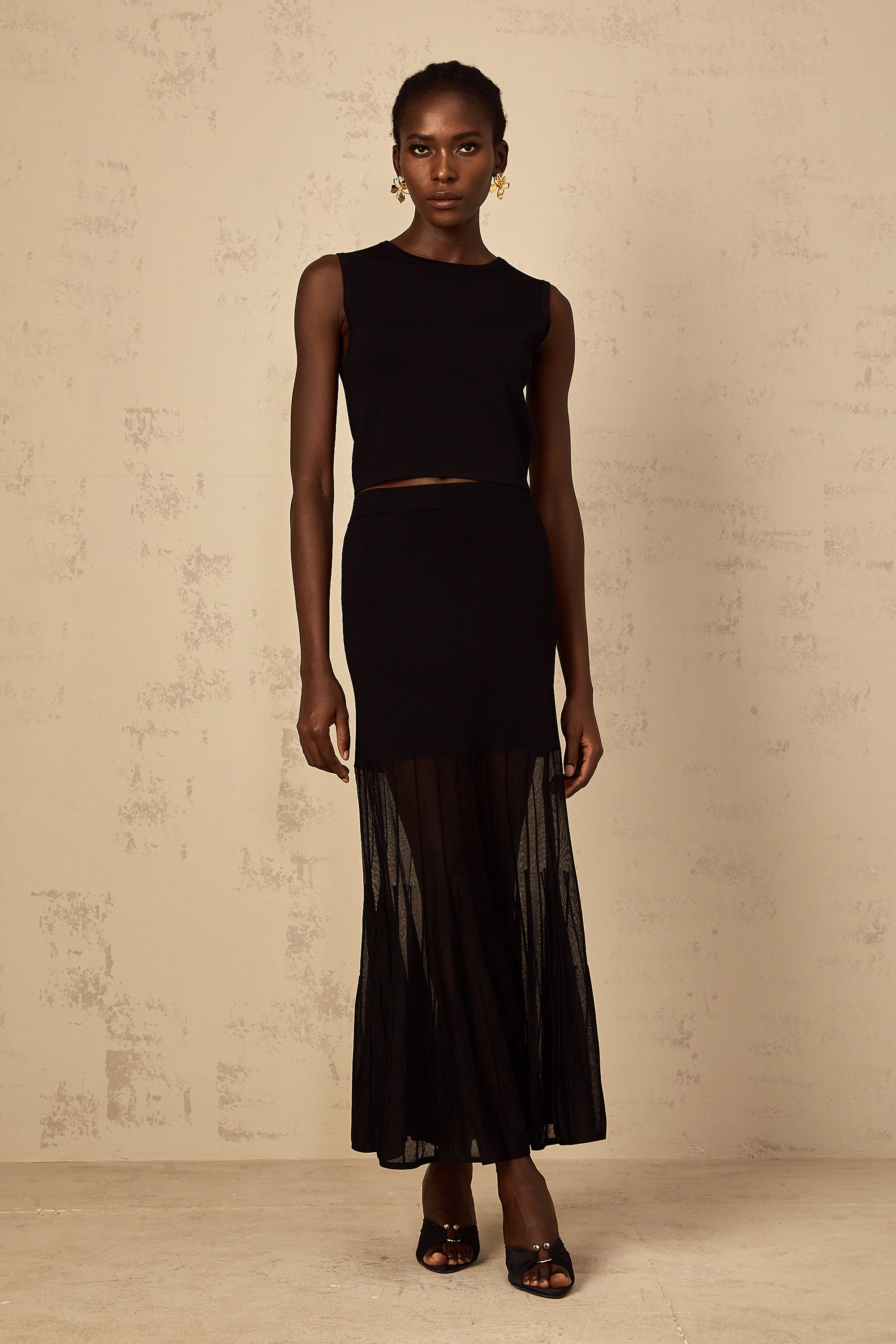 Cerise Black Panelled Fine Knit Matching Set