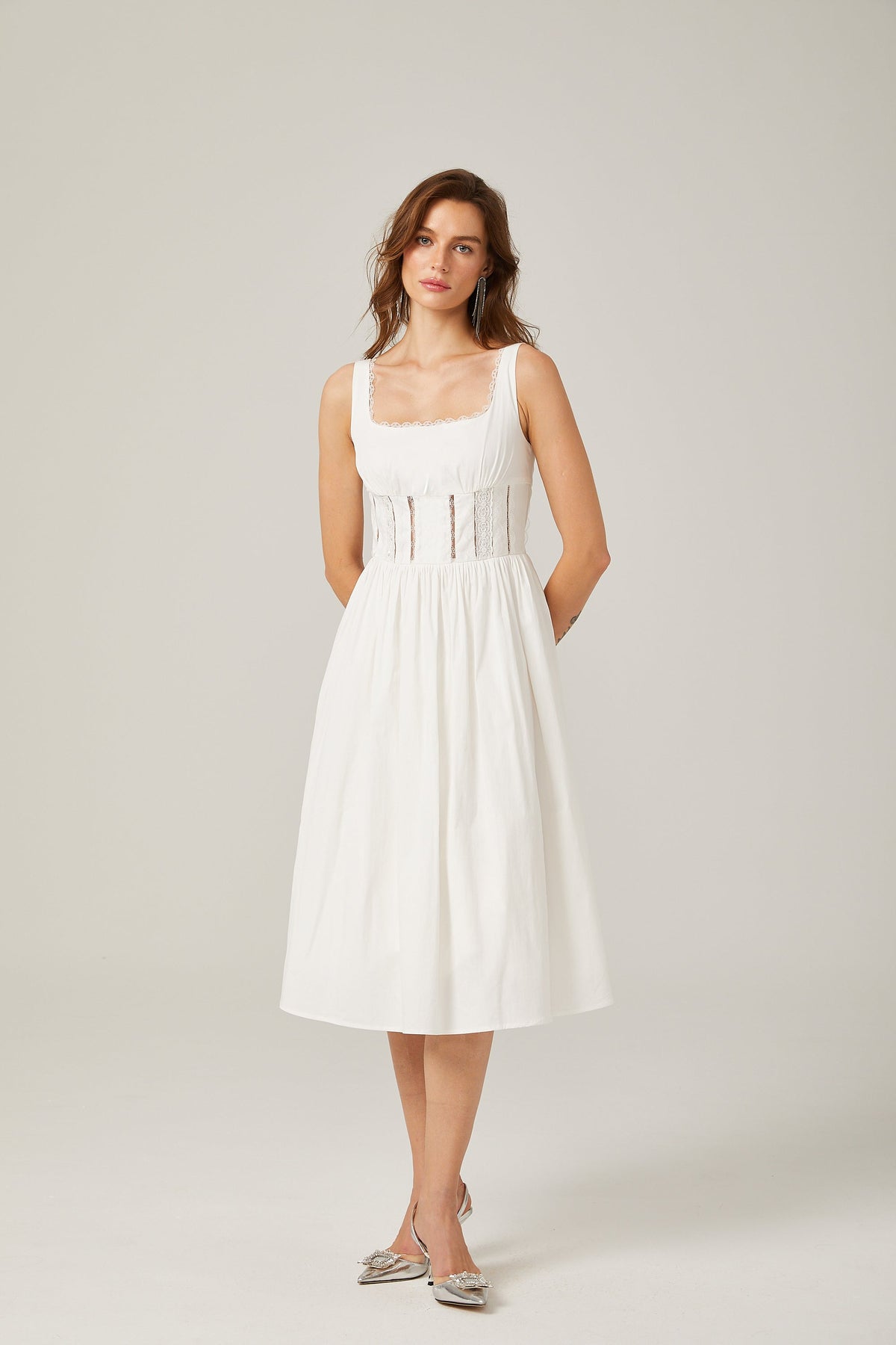 Jeanne white lace cut-out midi dress (Final Sale-US Only)