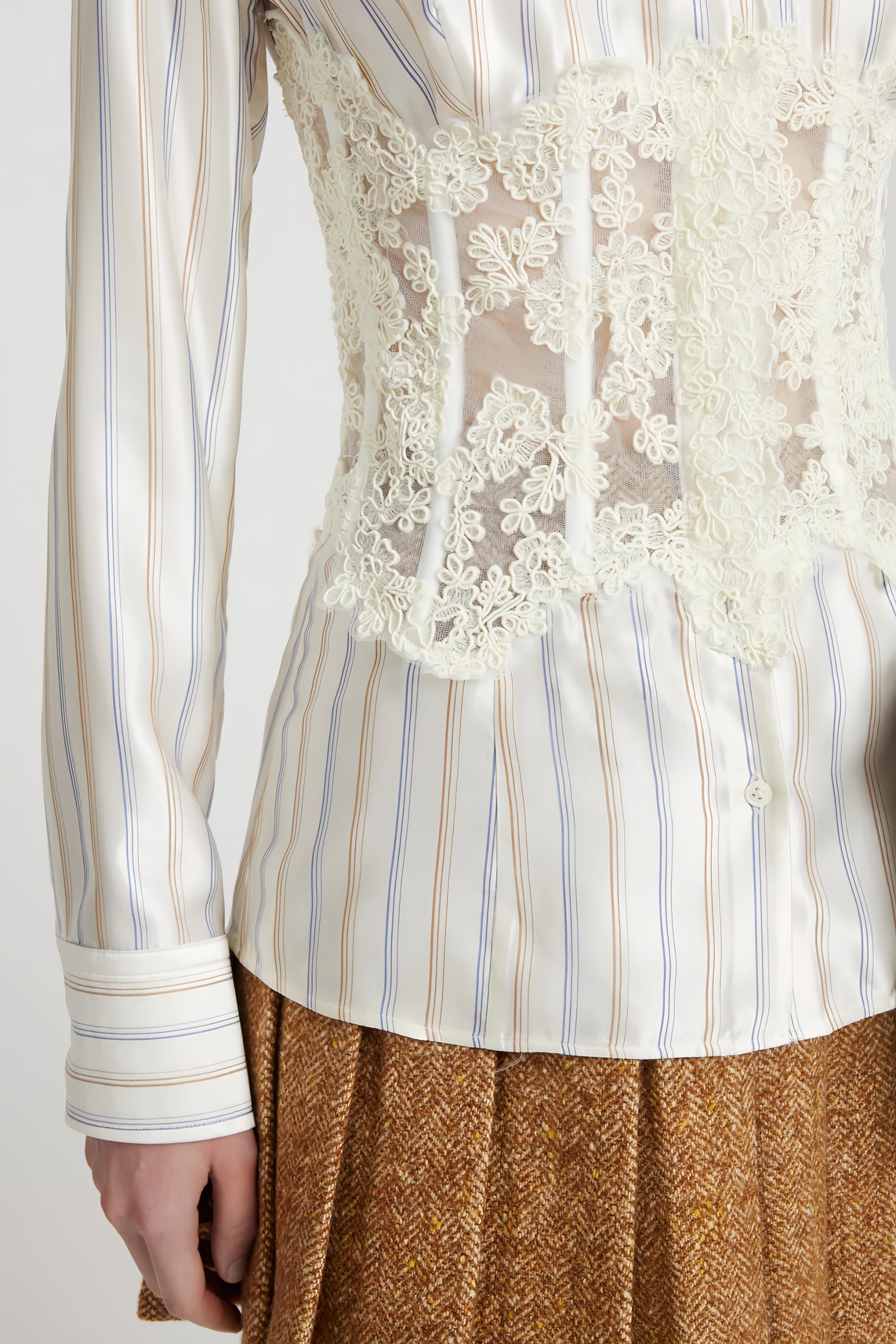 Wren White Lace Corset Panel Striped Button-Up Shirt (Final Sale-US Only)