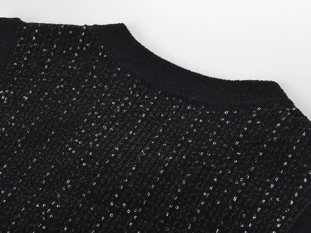SANDRO ISLA SEQUIN TWEED MINI DRESS - BLACK