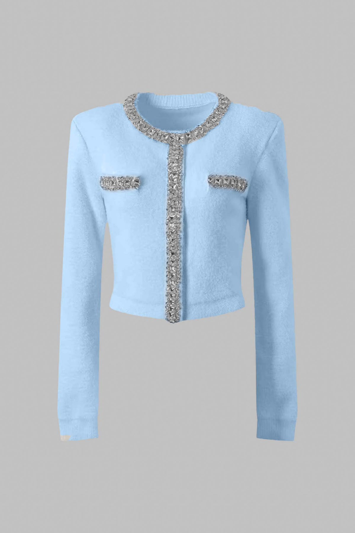 Soft Co-ord Set With Long Sleeves, Mini Skirt And Sparkling Embellishments - Blue