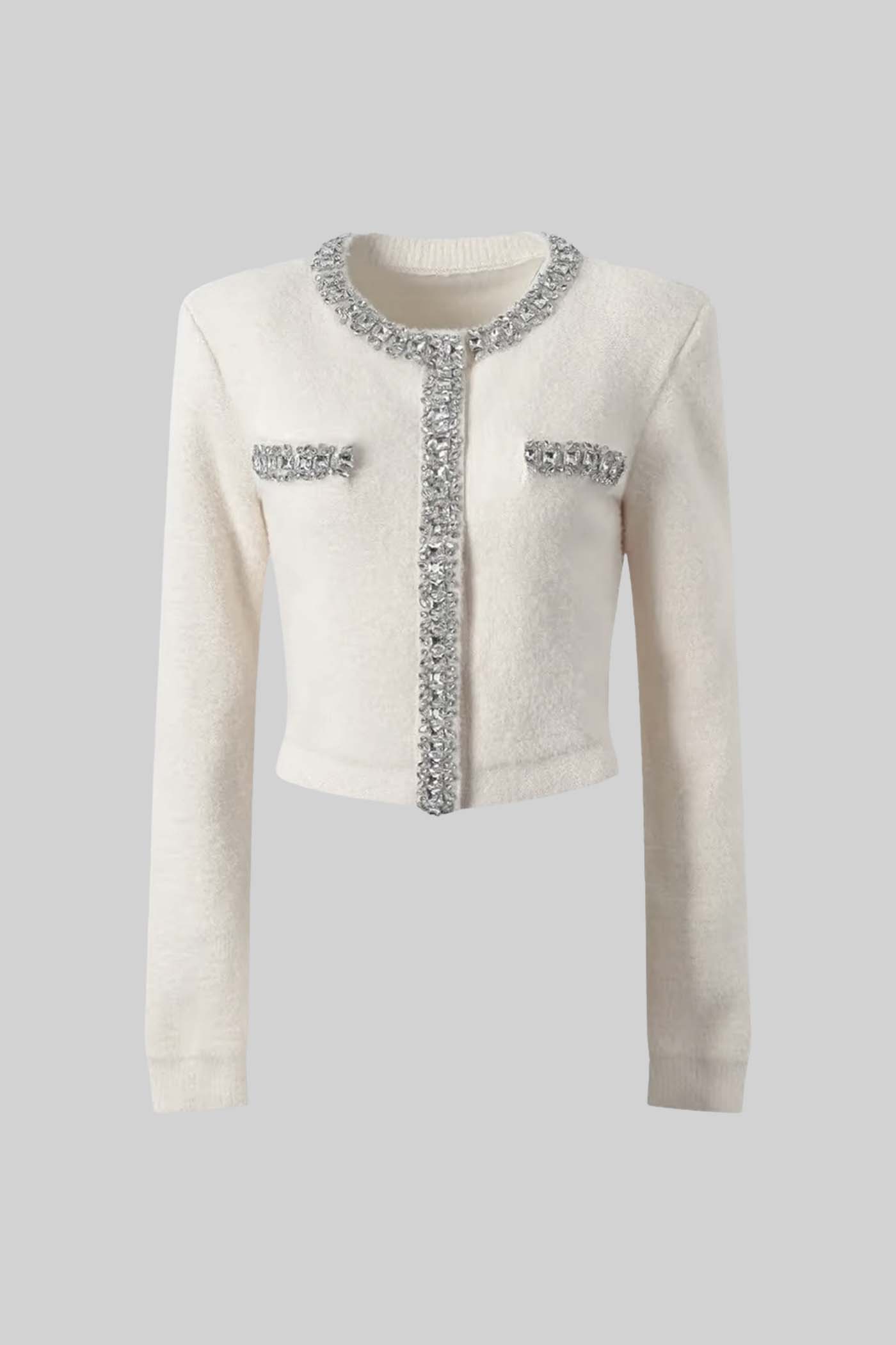 Soft Co-ord Set With Long Sleeves, Mini Skirt And Sparkling Embellishments - White