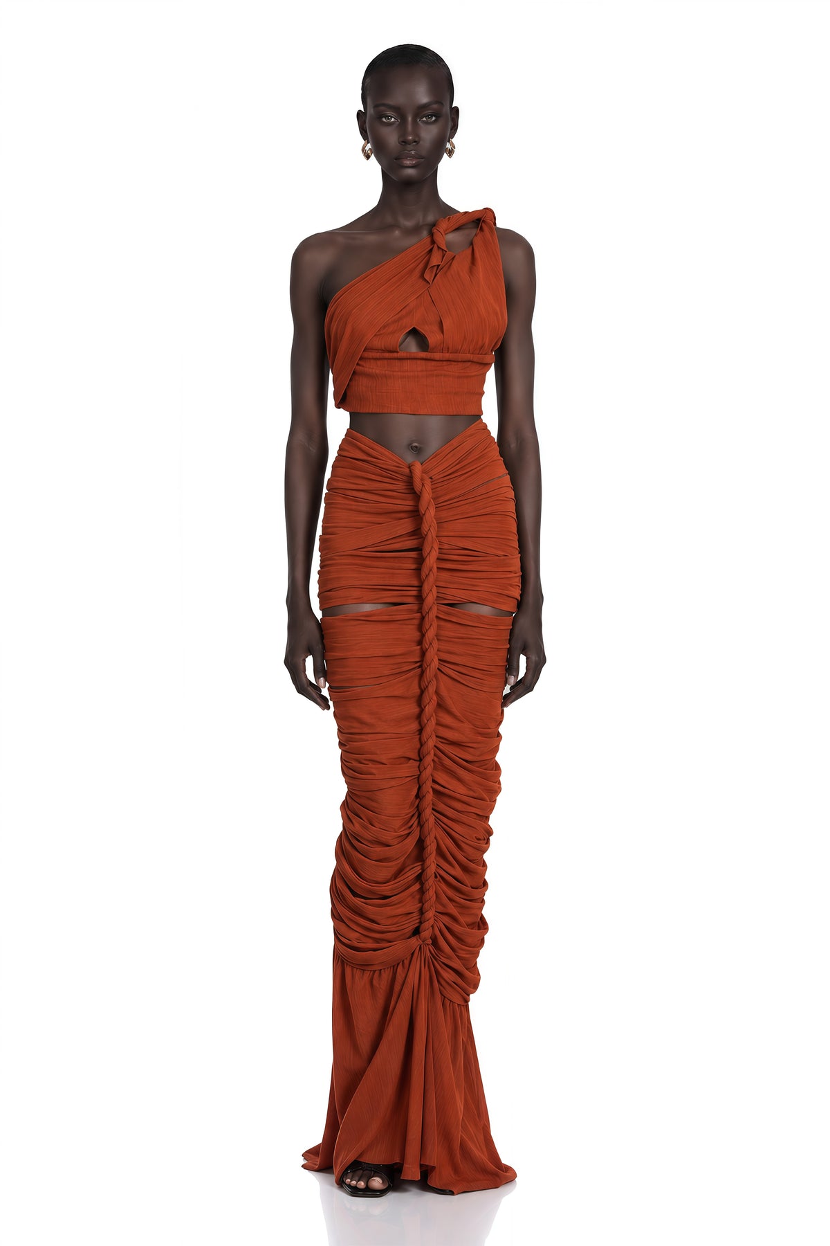 célestine brown twisted cut-out top & skirt matching set