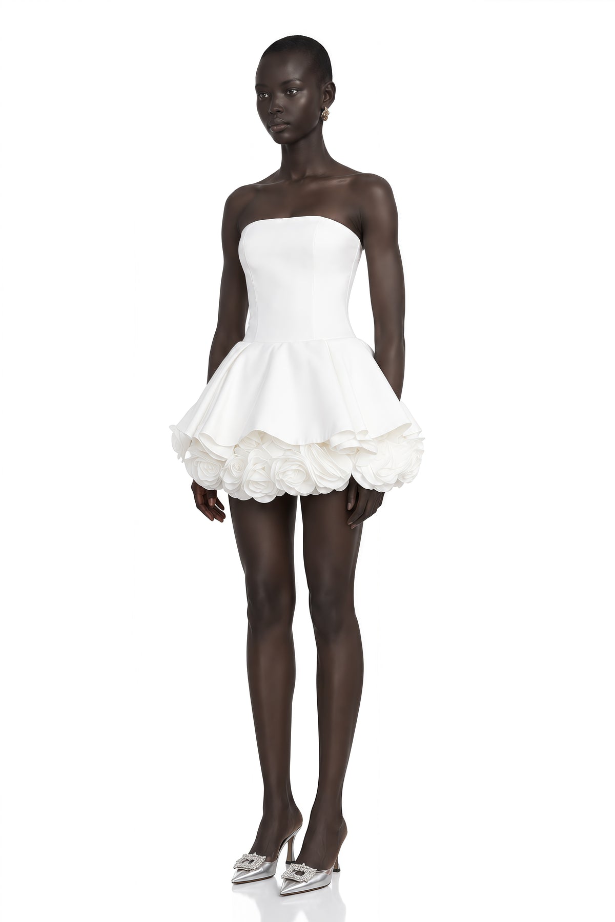 lucie white petal-layered strapless corset mini dress