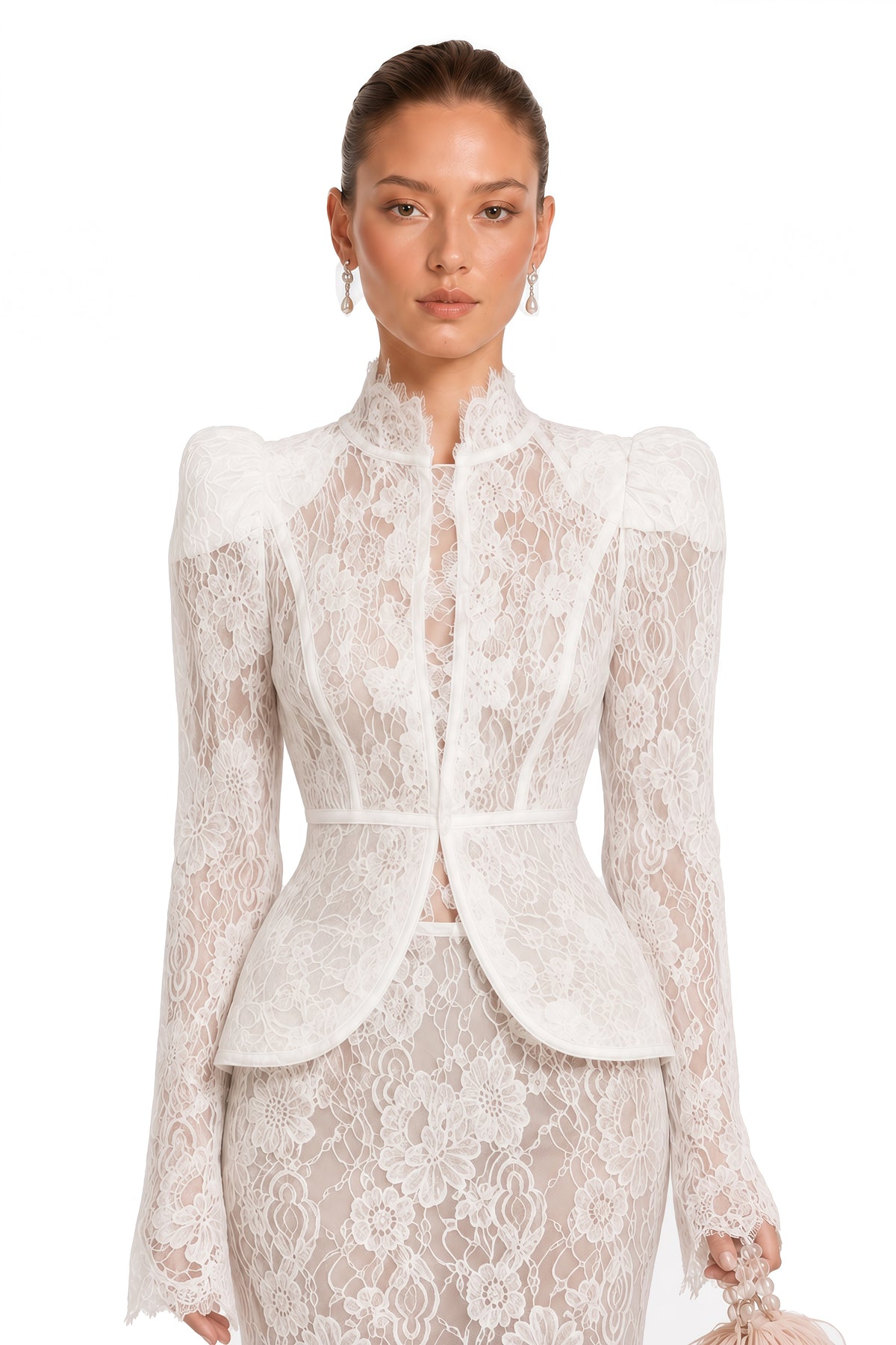adèle white puff floral blouse & mermaid skirt set