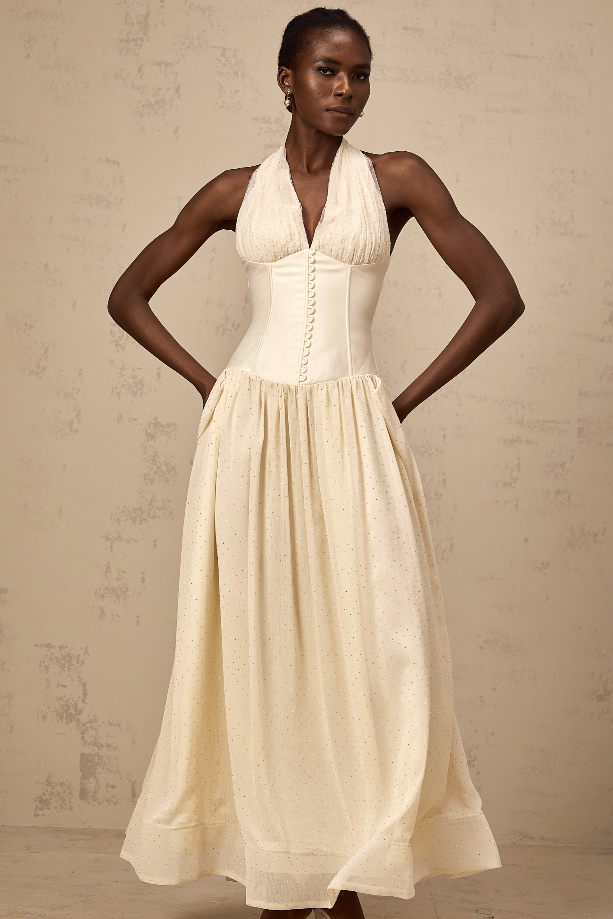 Charlotte halterneck tulle midi dress (Final Sale)