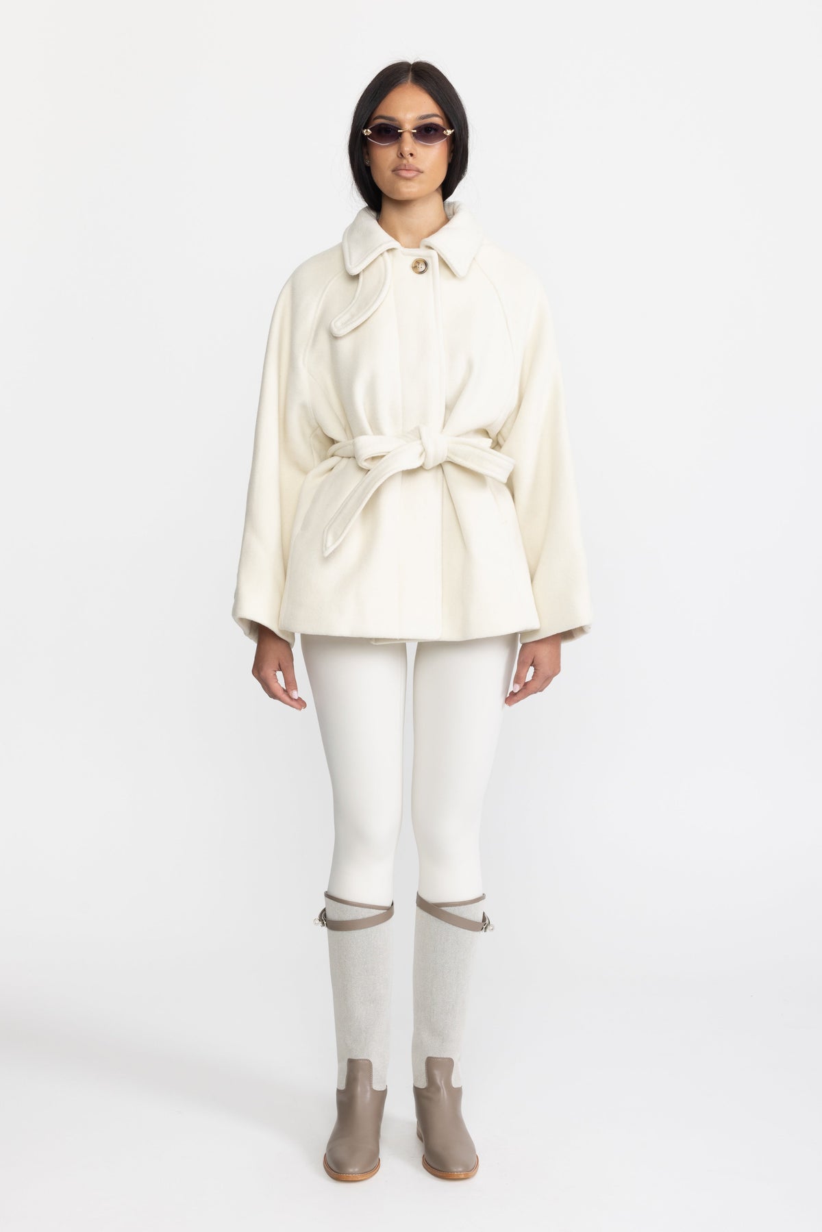 Belted Wool Cashmere Swing Jacket - Ivoire