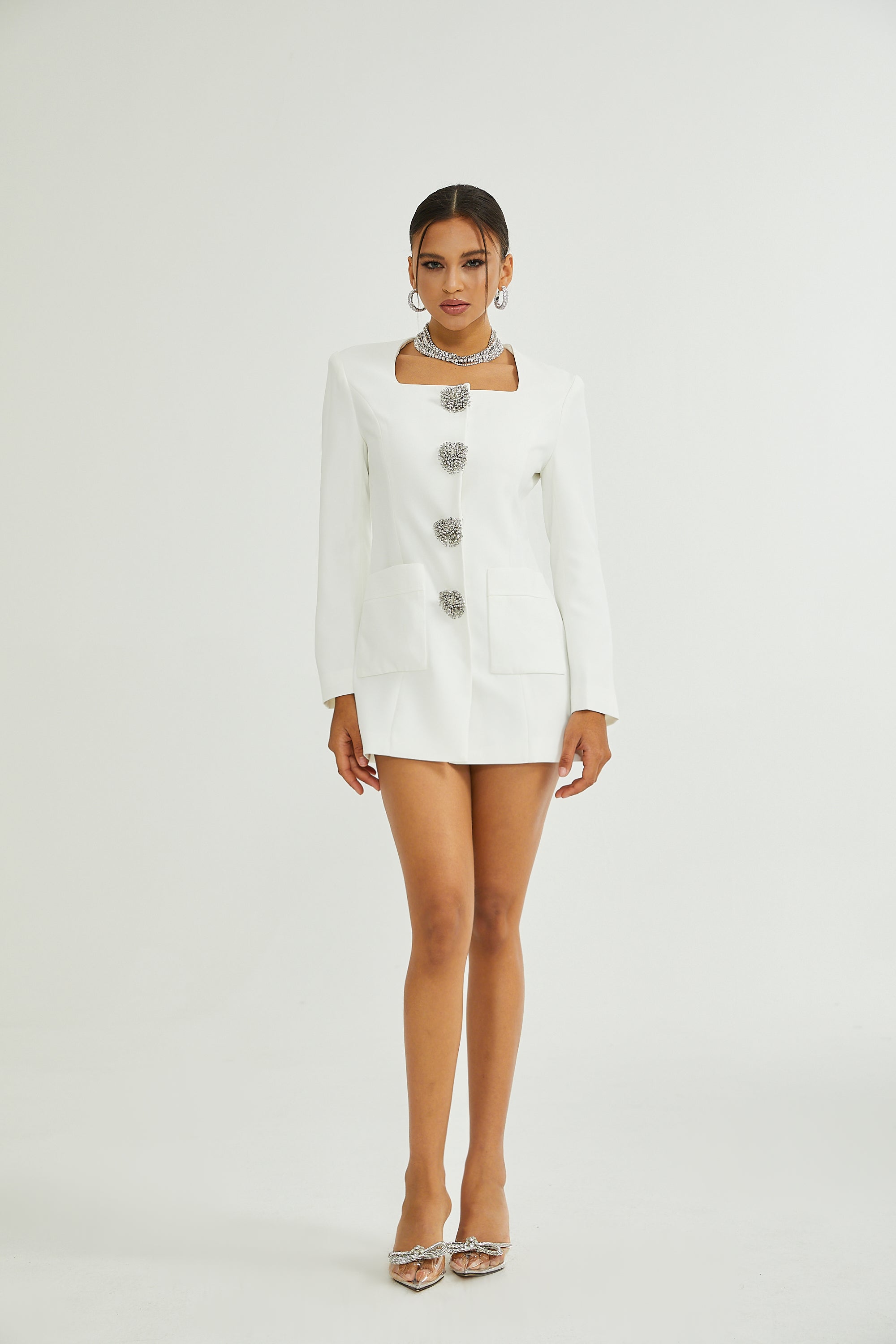 Fionnghuala White Crystal Embellished Mini Dress (Final Sale-US Only)