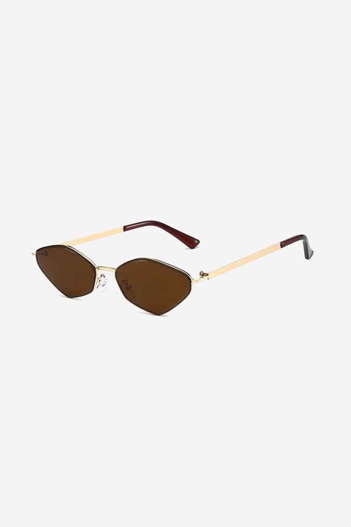 Geometric Angular Sunglasses with Full Metal Frame and Slim Arms – Brown