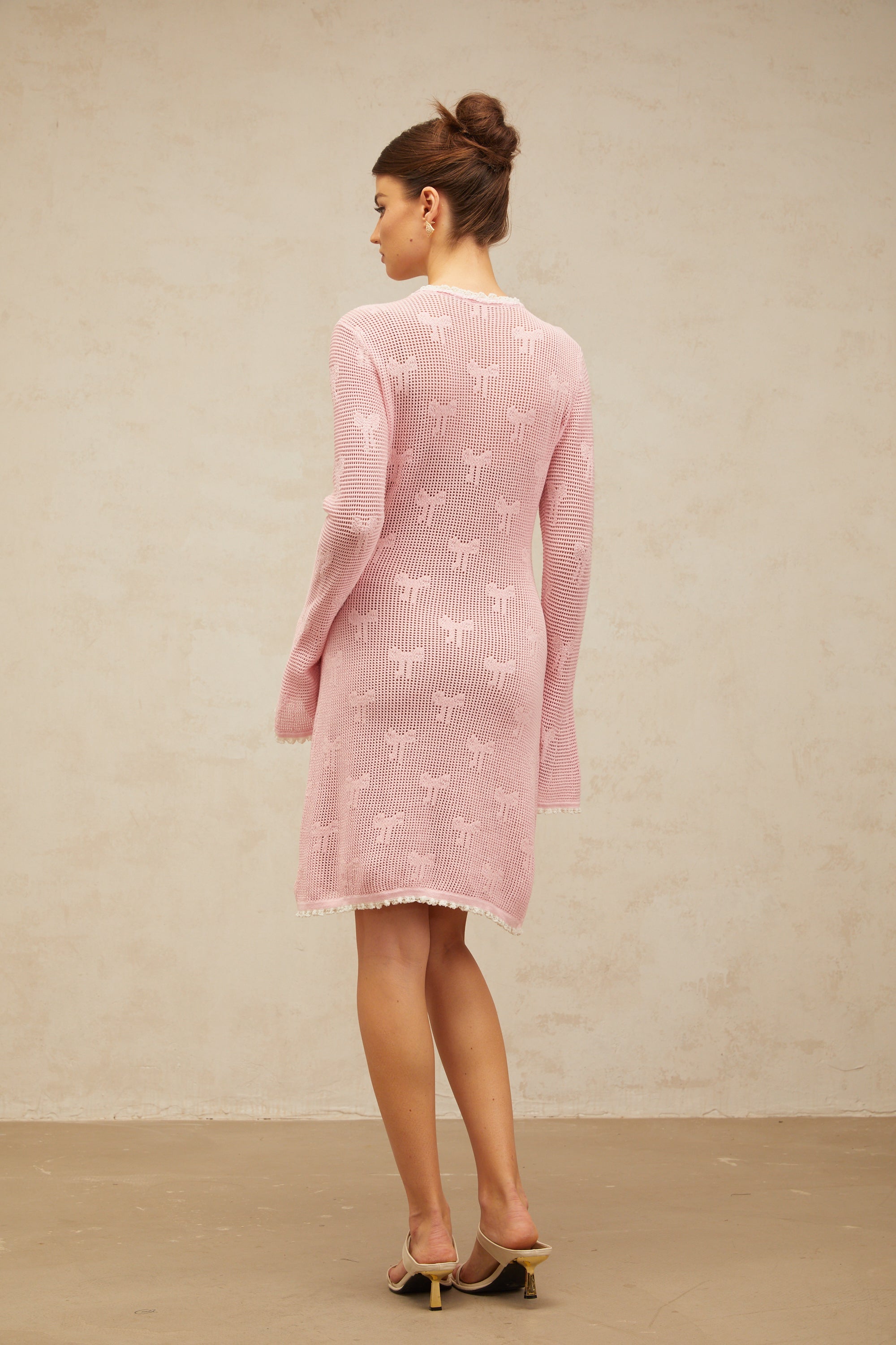 Marjolaine pink embellished crochet-knit mini dress