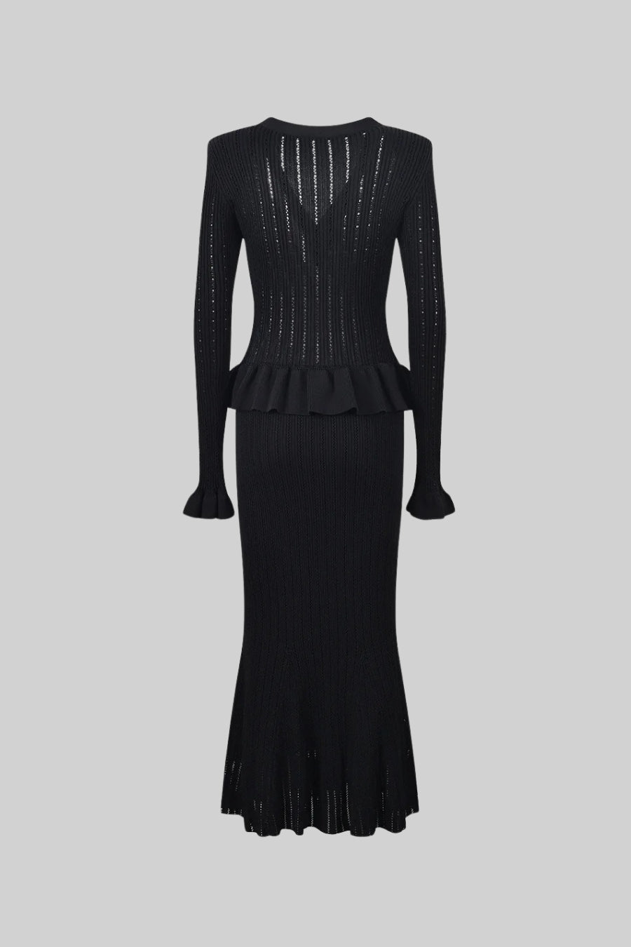 Solange Black Ruffled Jacket & Flared Skirt Knit Matching Set