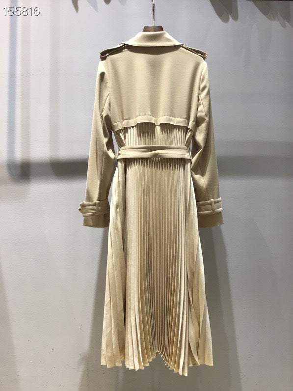 Sandro Ruffle Pleated Trench Coat with Belt - beige