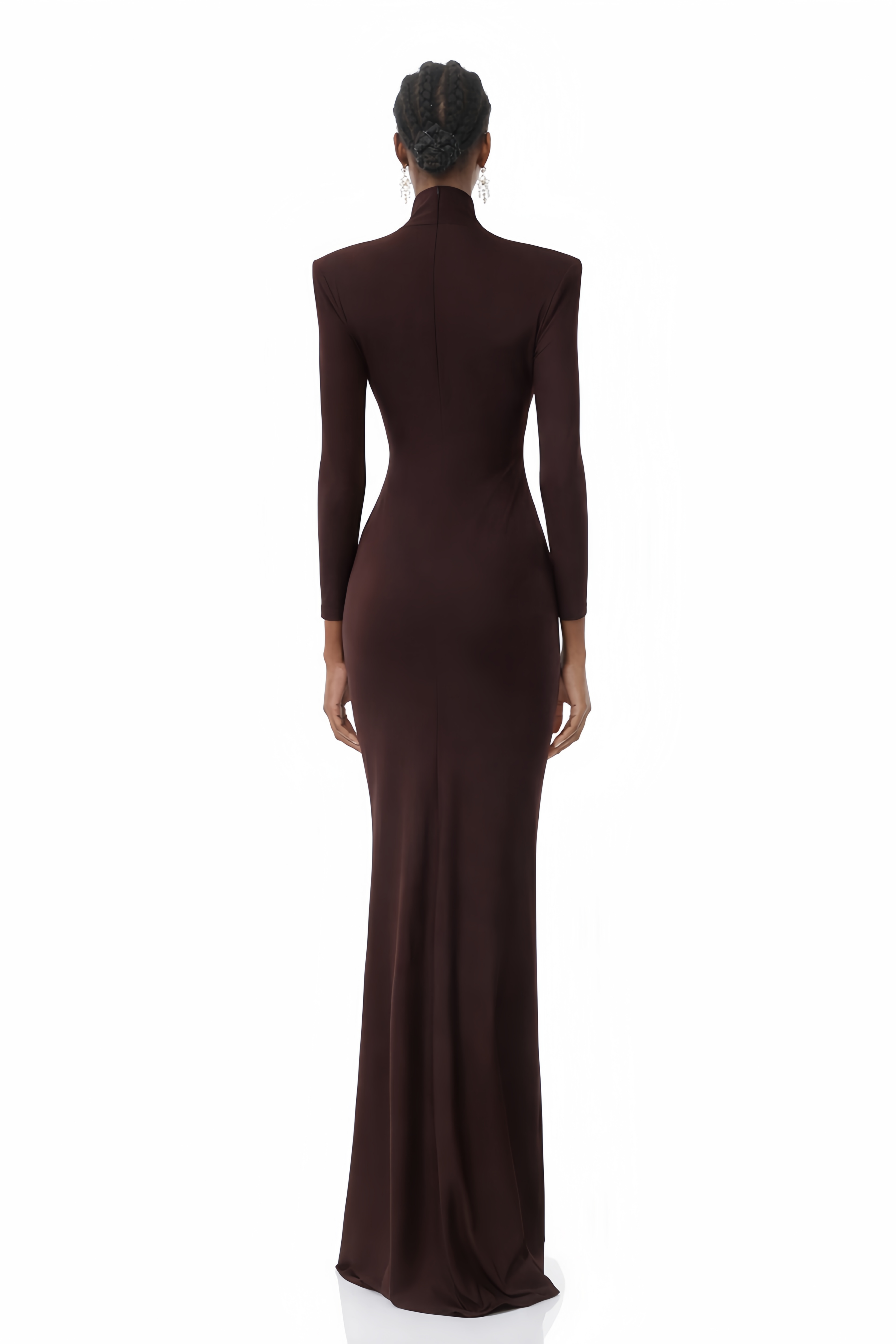 Neve Brown High Neck Twist Knot Maxi Dress (Final Sale-US Only)