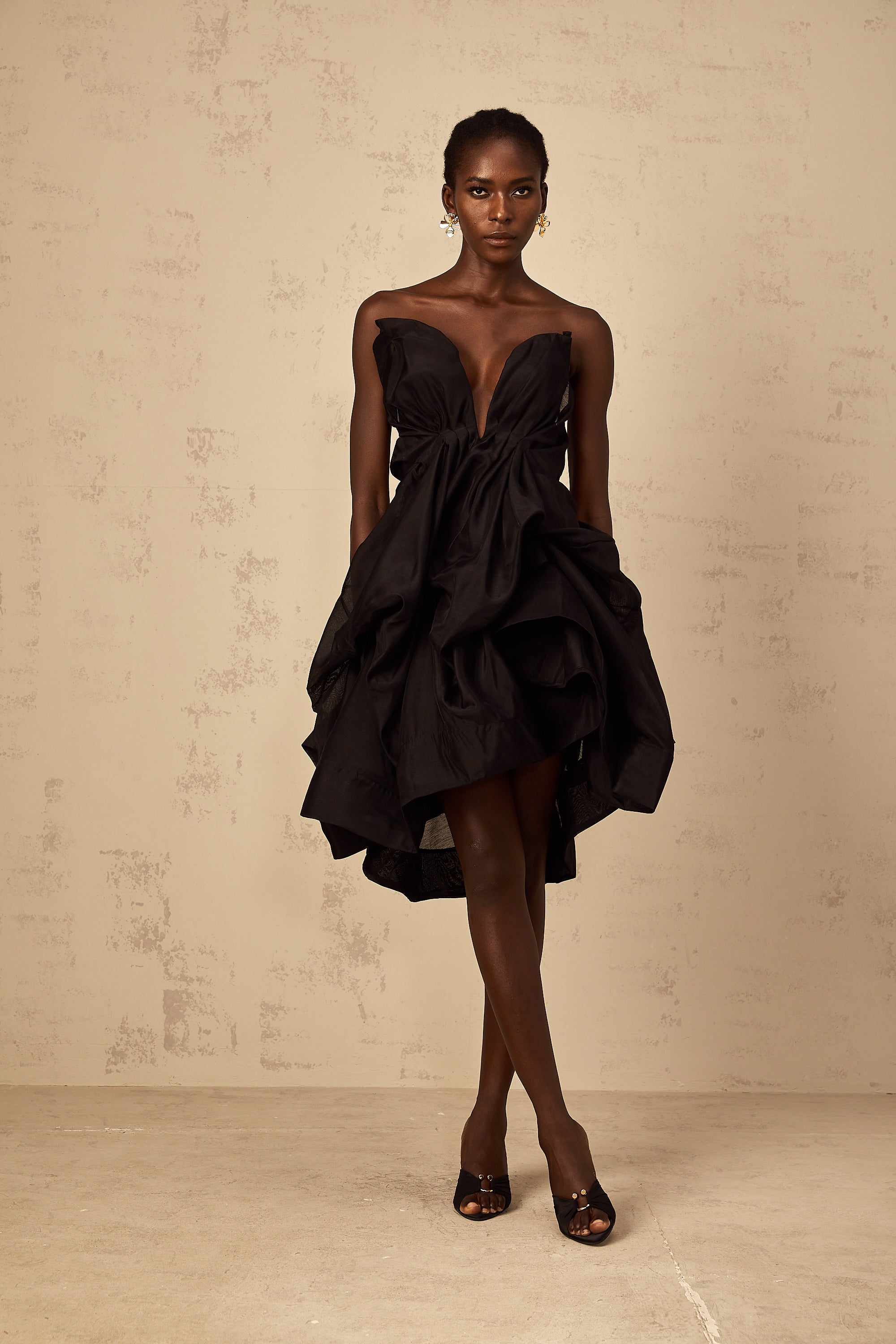 Elida Asymmetrical Pleated Cocktail Mini Dress