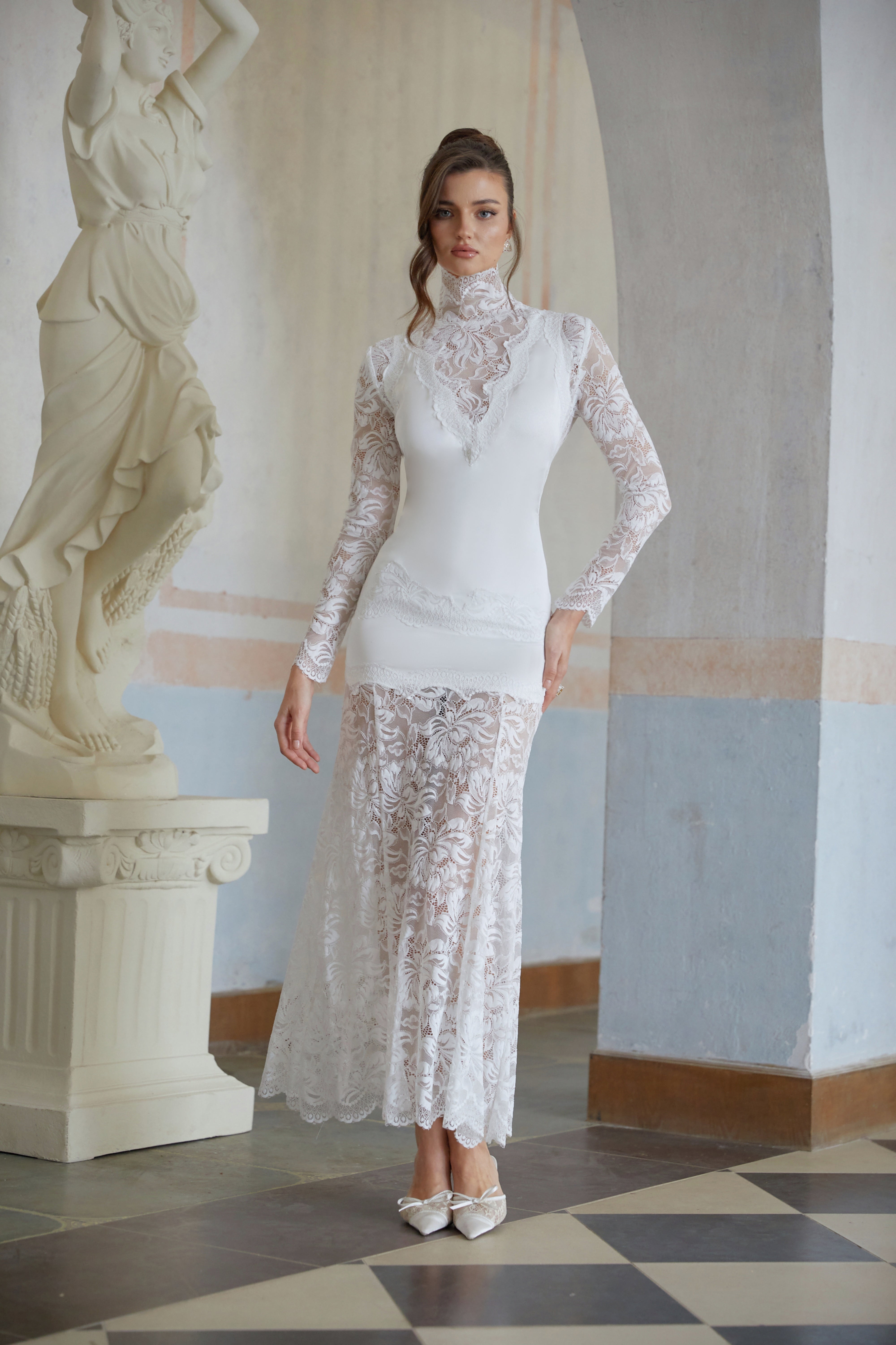Airelle White Satin Panel Lace Maxi Dress (Final Sale)
