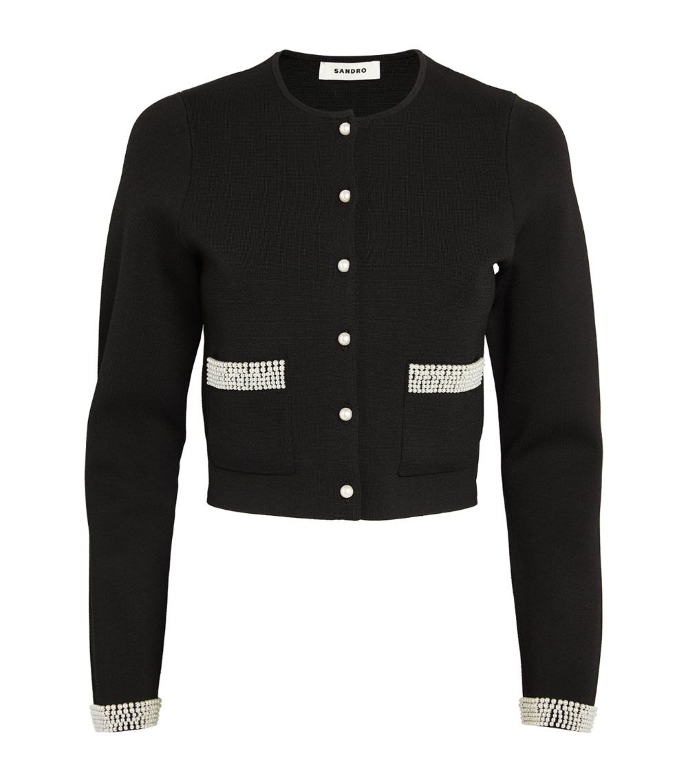 MADDY PARIS Bead-Trim Cardigan- Black