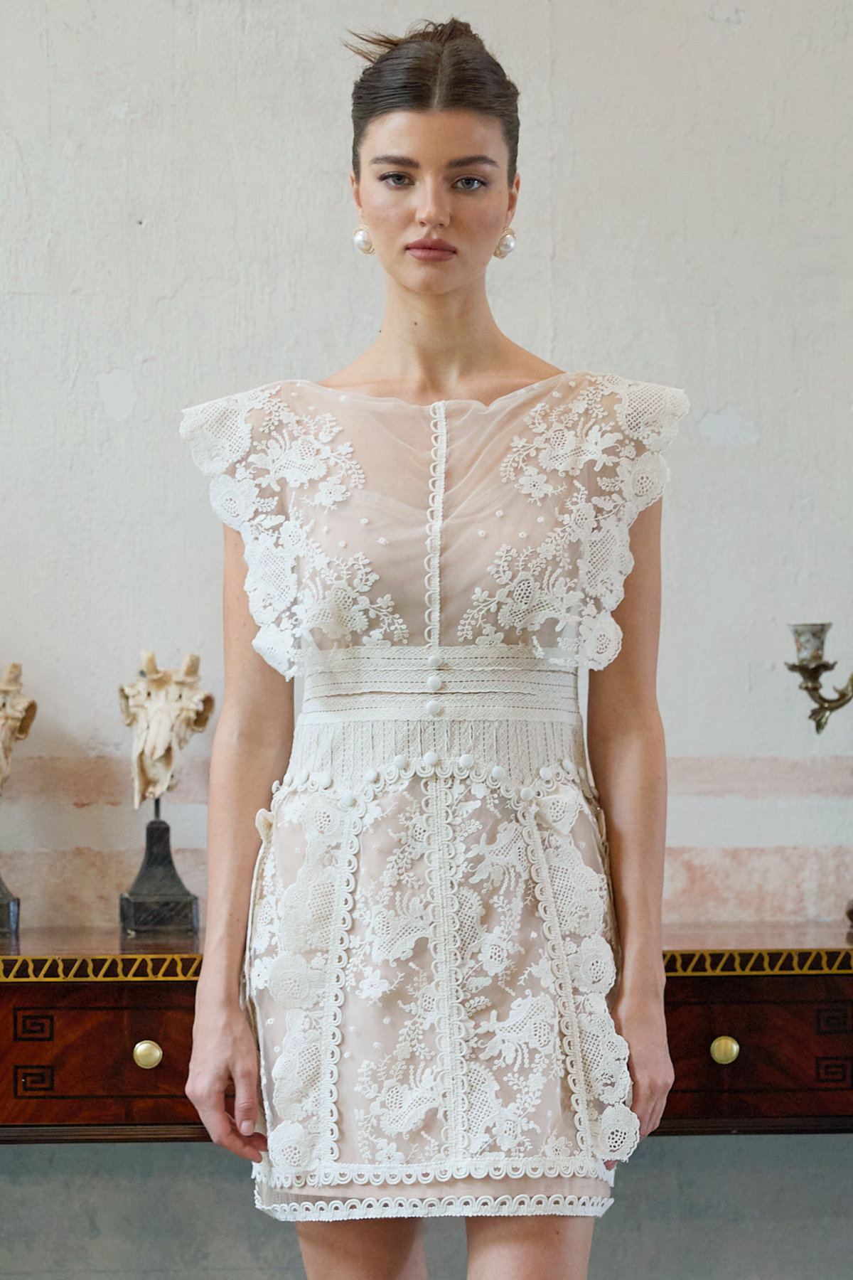 Maïa white floral-embroidered lace mini dress