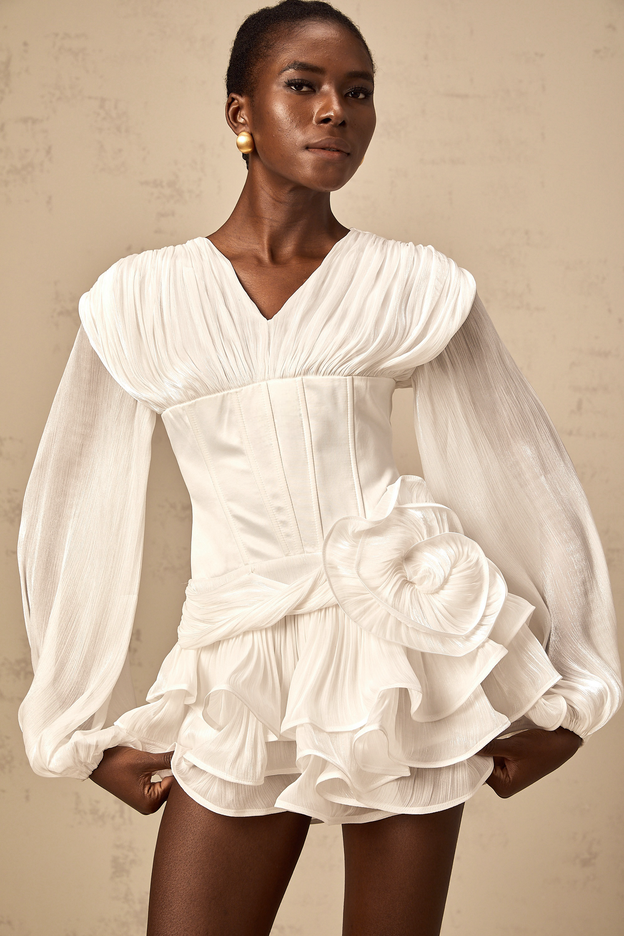 Rosier fully-pleated cinched mini dress in White (Final Sale-US Only)