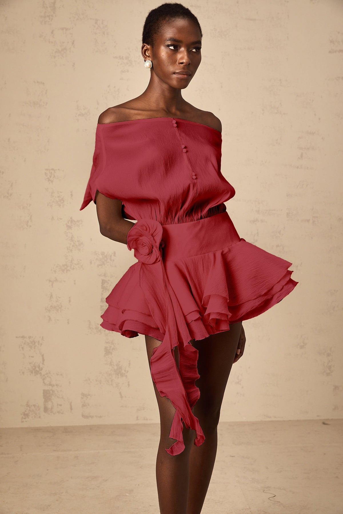 Amélie Red Floral Appliqué Flounced Mini Dress (Final Sale-US Only)