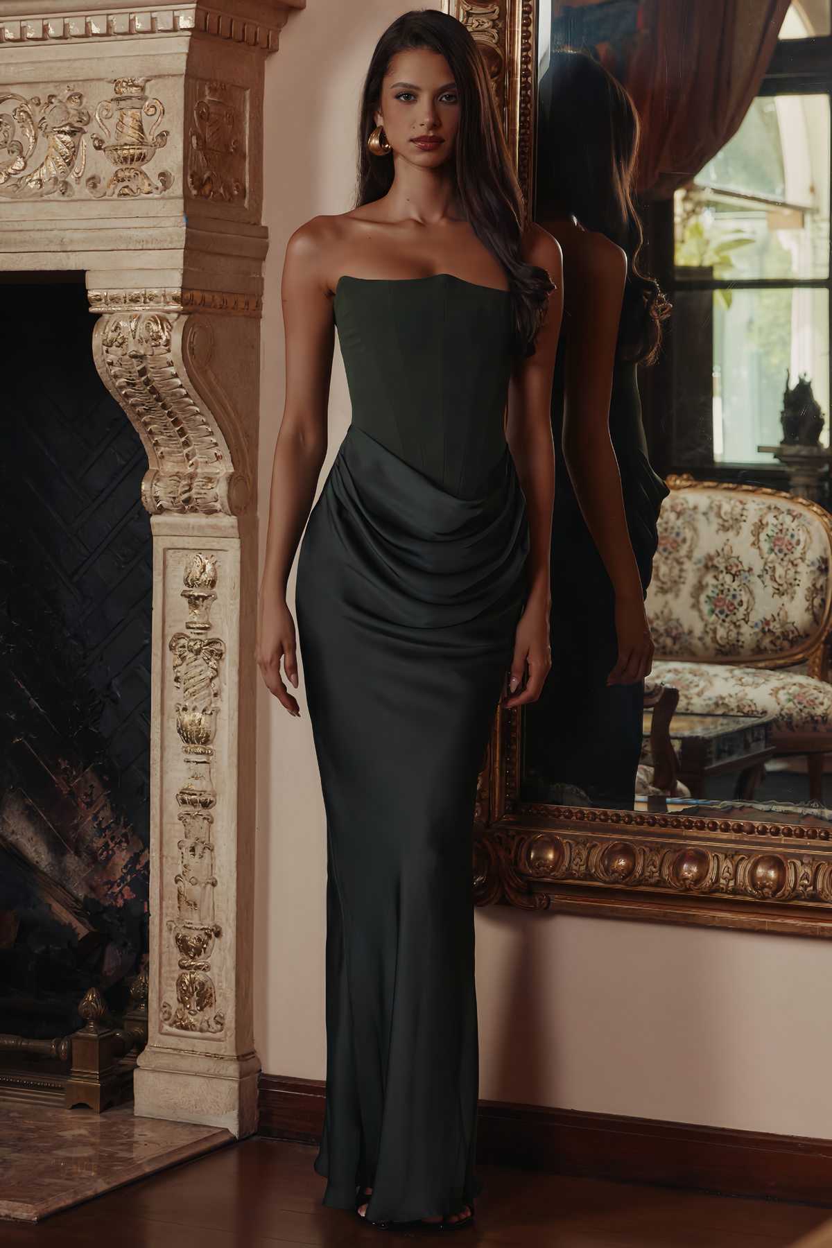 Aurore Olive Off-Shoulder Maxi Dress (Final Sale-US Only)