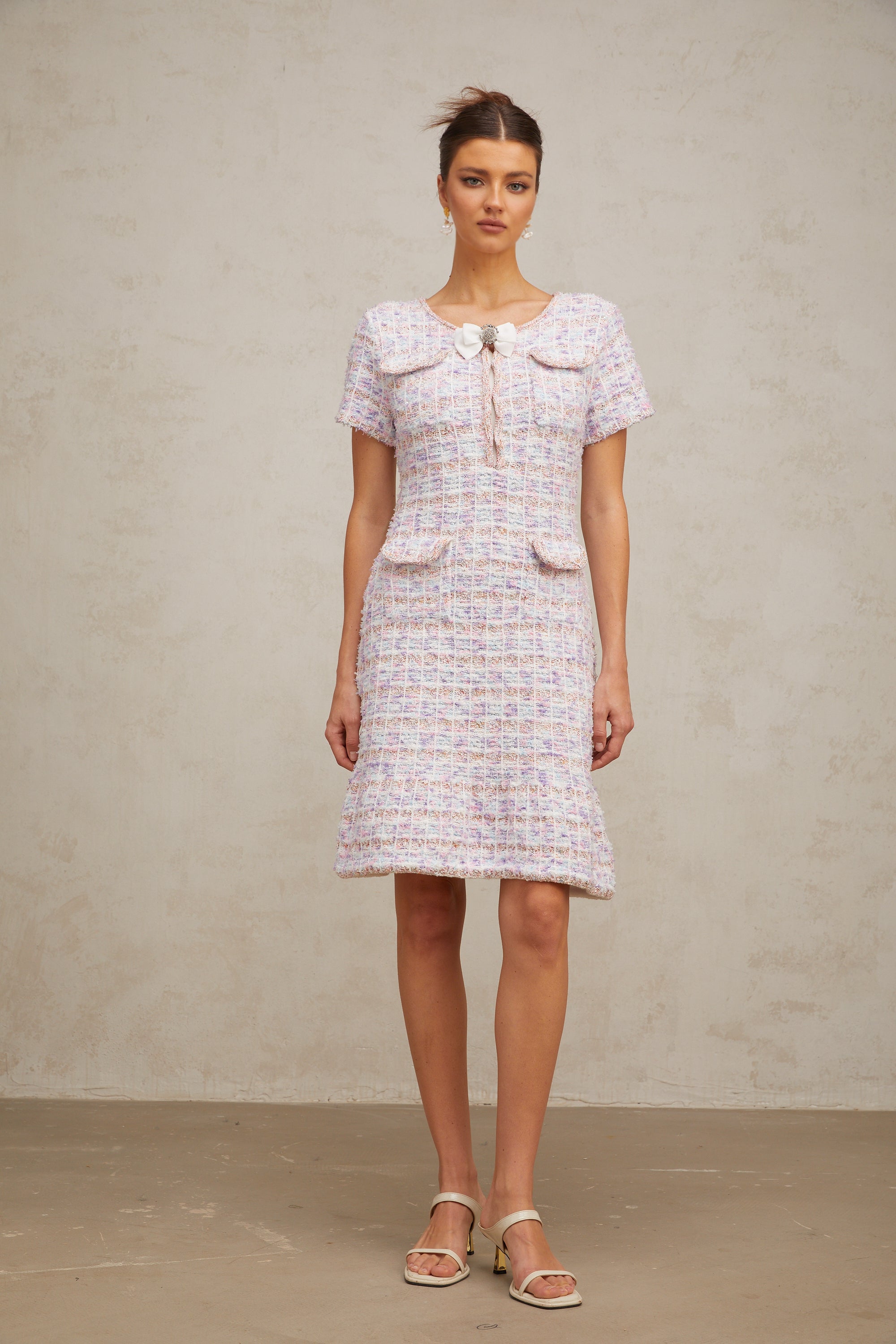 Hyacinthe purple checked knit midi dress