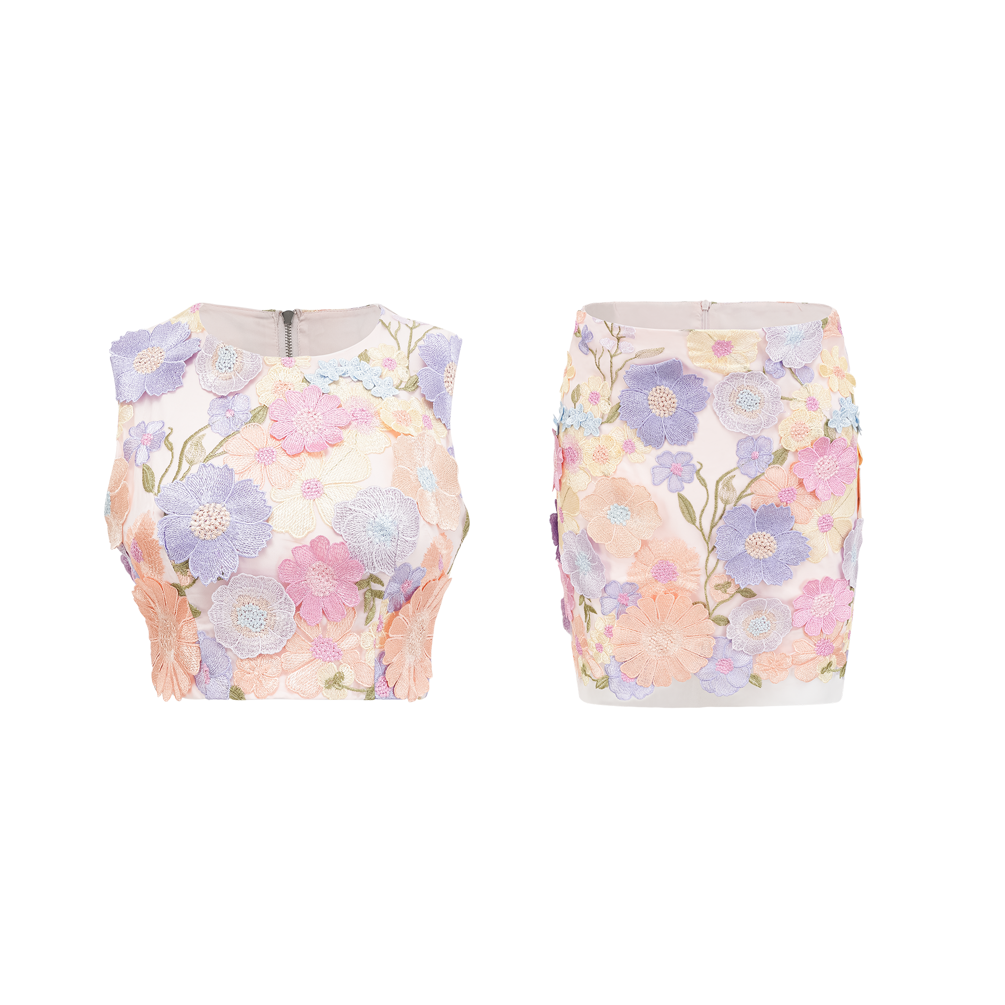 Malika petal embroidered top & skirt matching set (US Only)