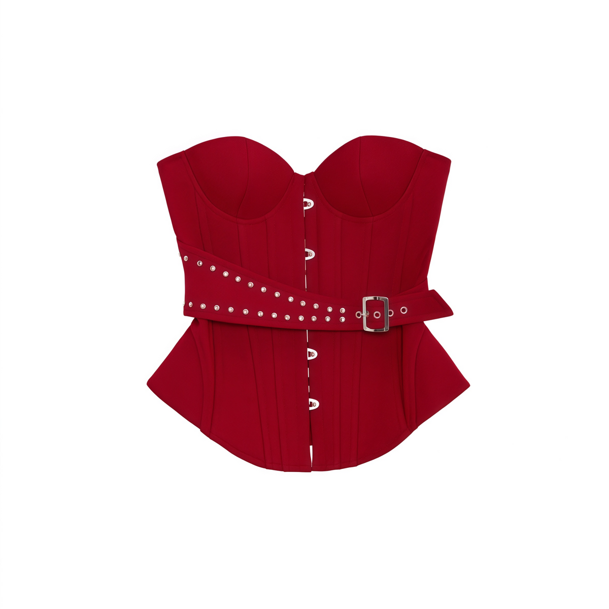 Tiril Red Studded Belted Corset Top (Final Sale)