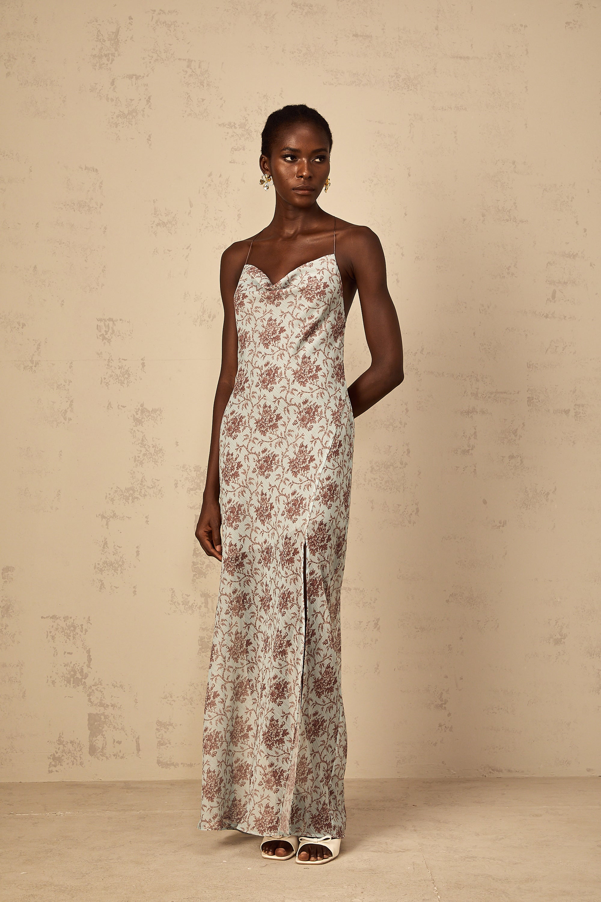 Honorine Blue Sleeveless Floral Print Maxi Dress