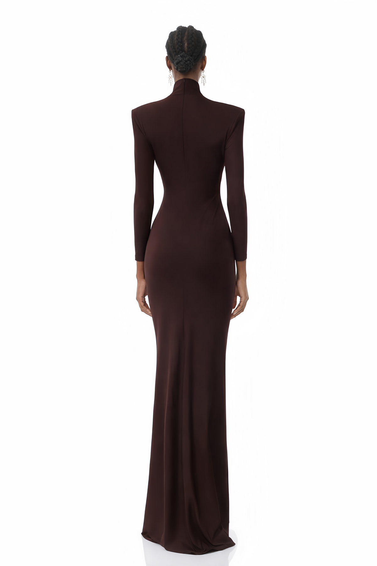 Neve Brown High Neck Twist Knot Maxi Dress (Final Sale)