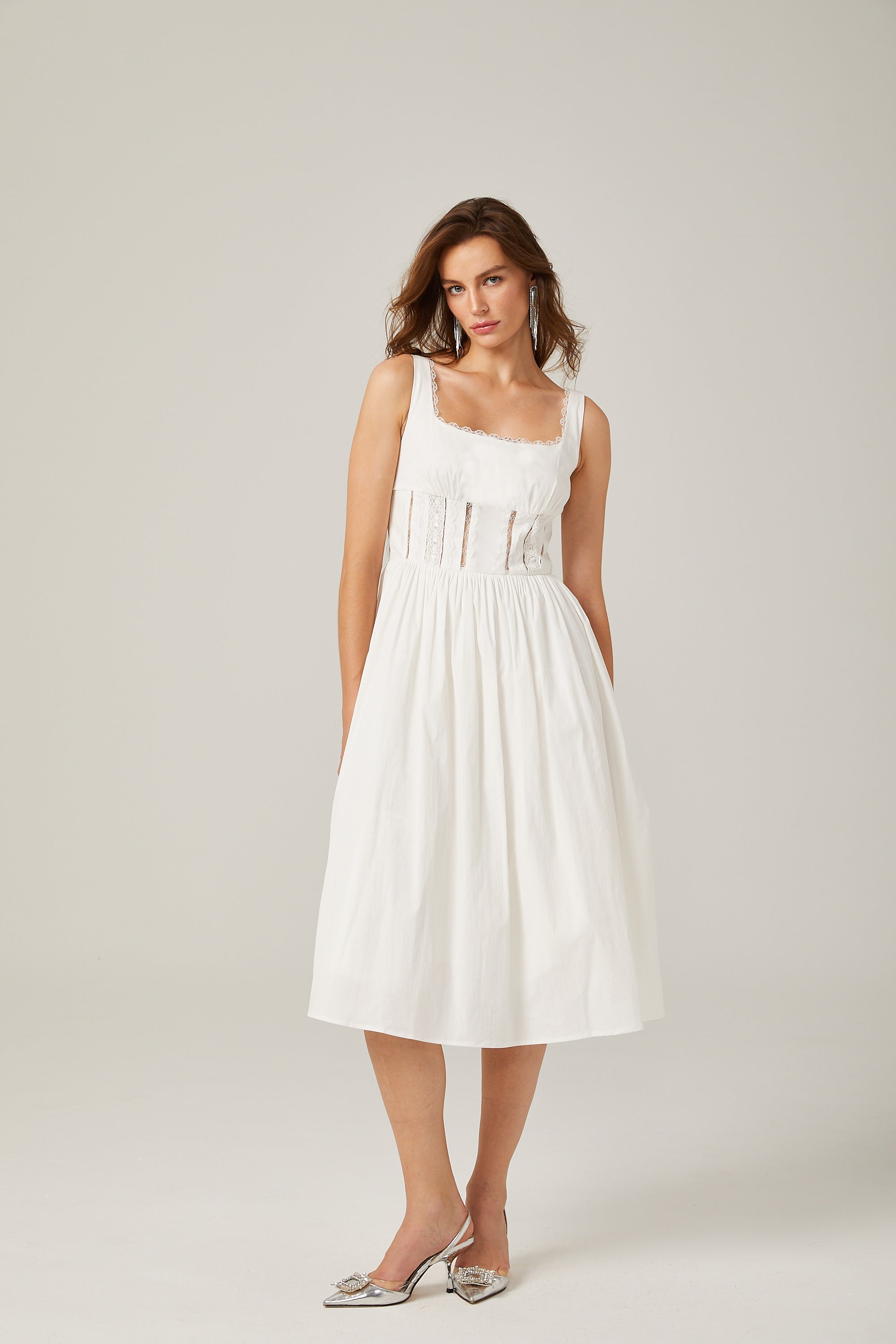 Jeanne white lace cut-out midi dress